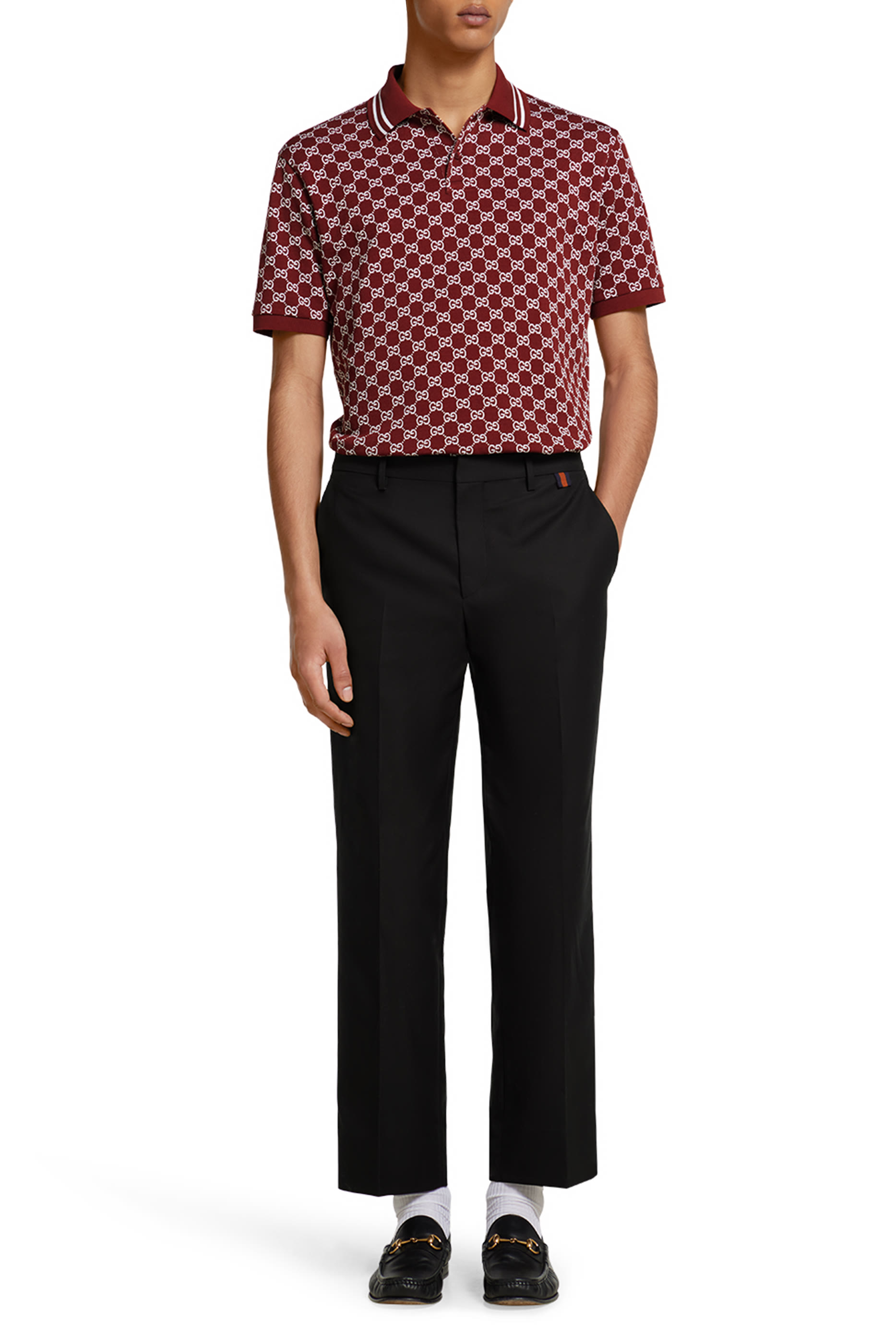 قميص بولو بنقشة حرفي شعار الماركة قطن بيكيه جاكار