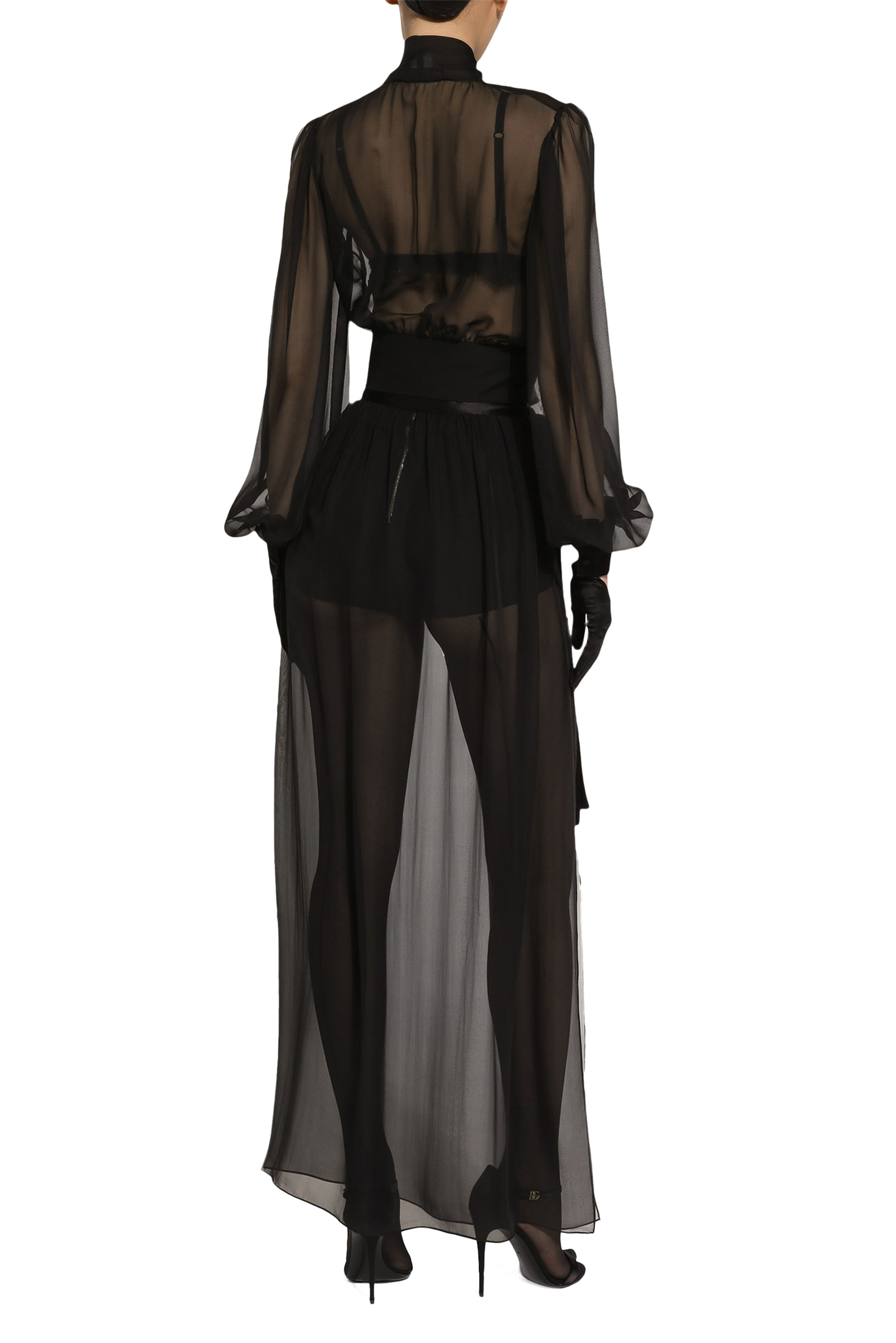 تنورة طويلة بحزام حرير شيفون