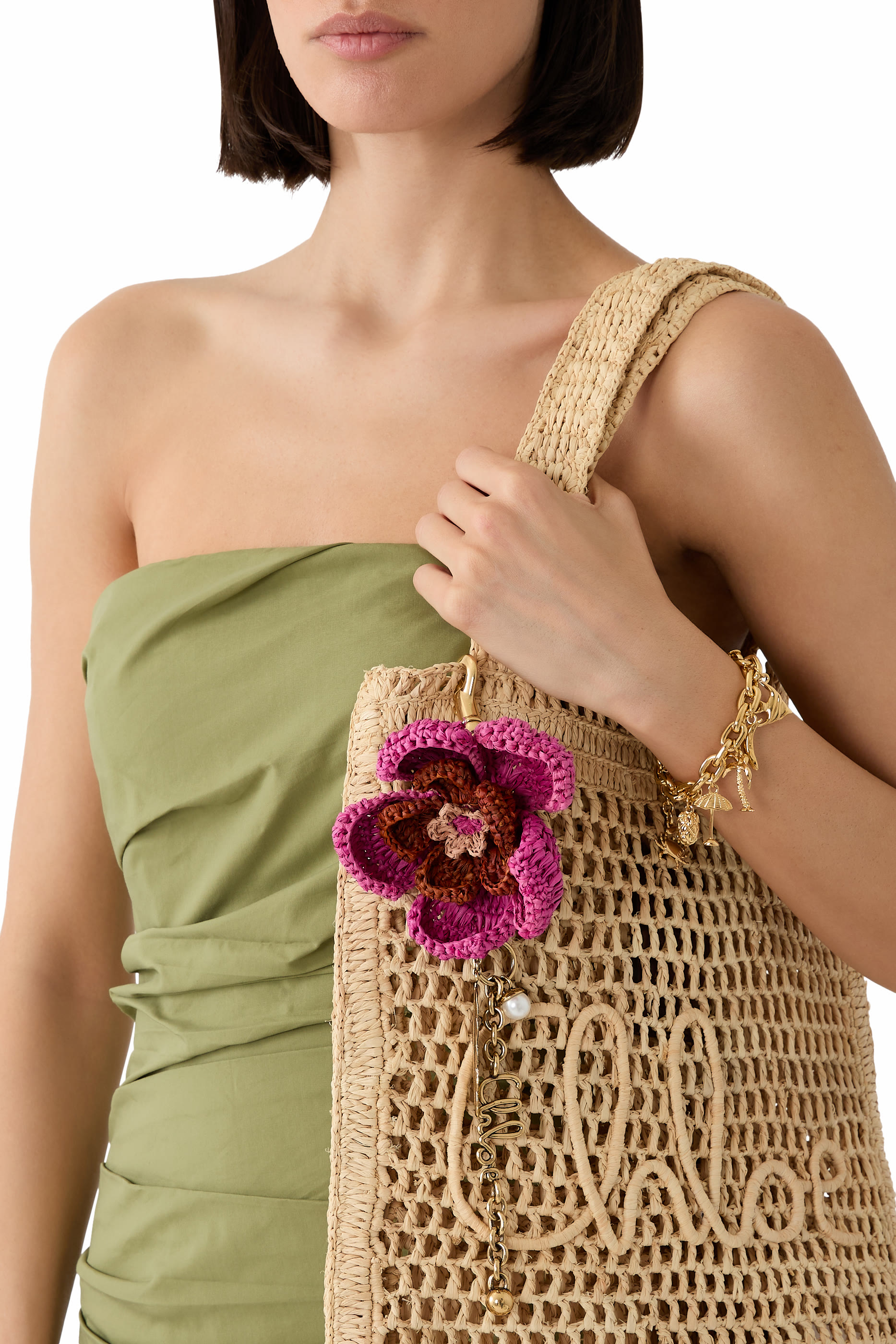 حلية حقيبة بتصميم زهرة خوص ومعدن