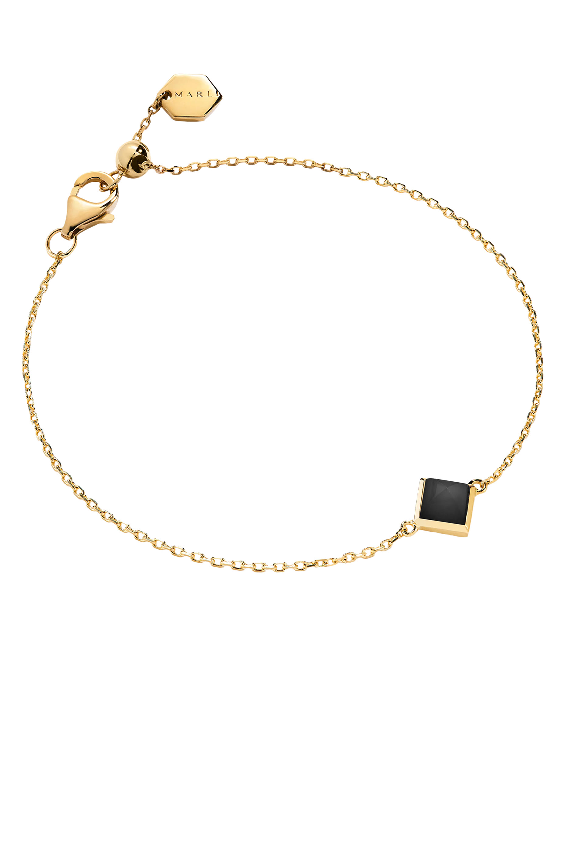 سوار كليو بحلية هرمية مرصعة بعقيق أسود ذهب أصفر عيار 18