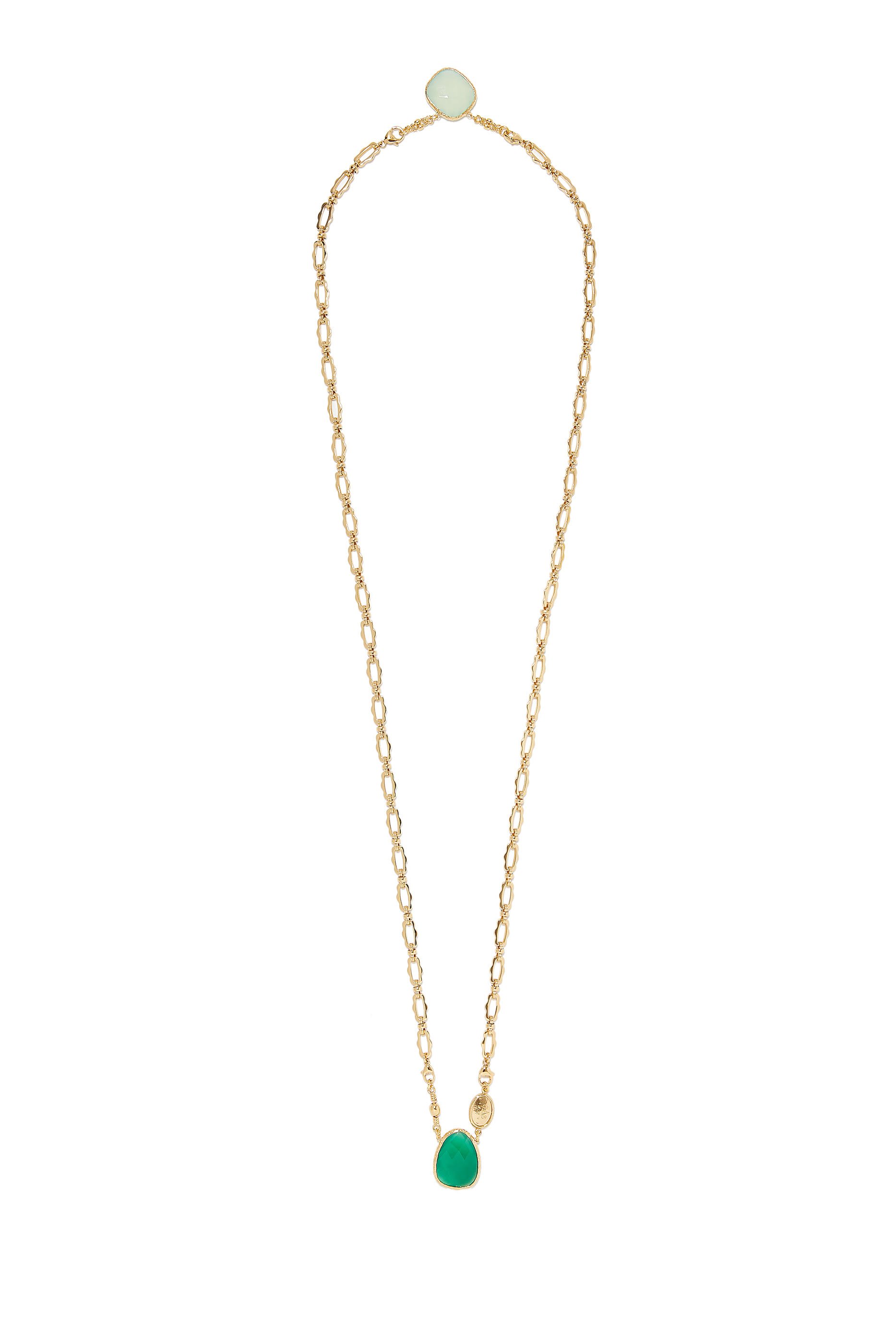 قلادة سكابولير بيلي مرصعة بالعقيق الأخضر معدن مطلي بالذهب