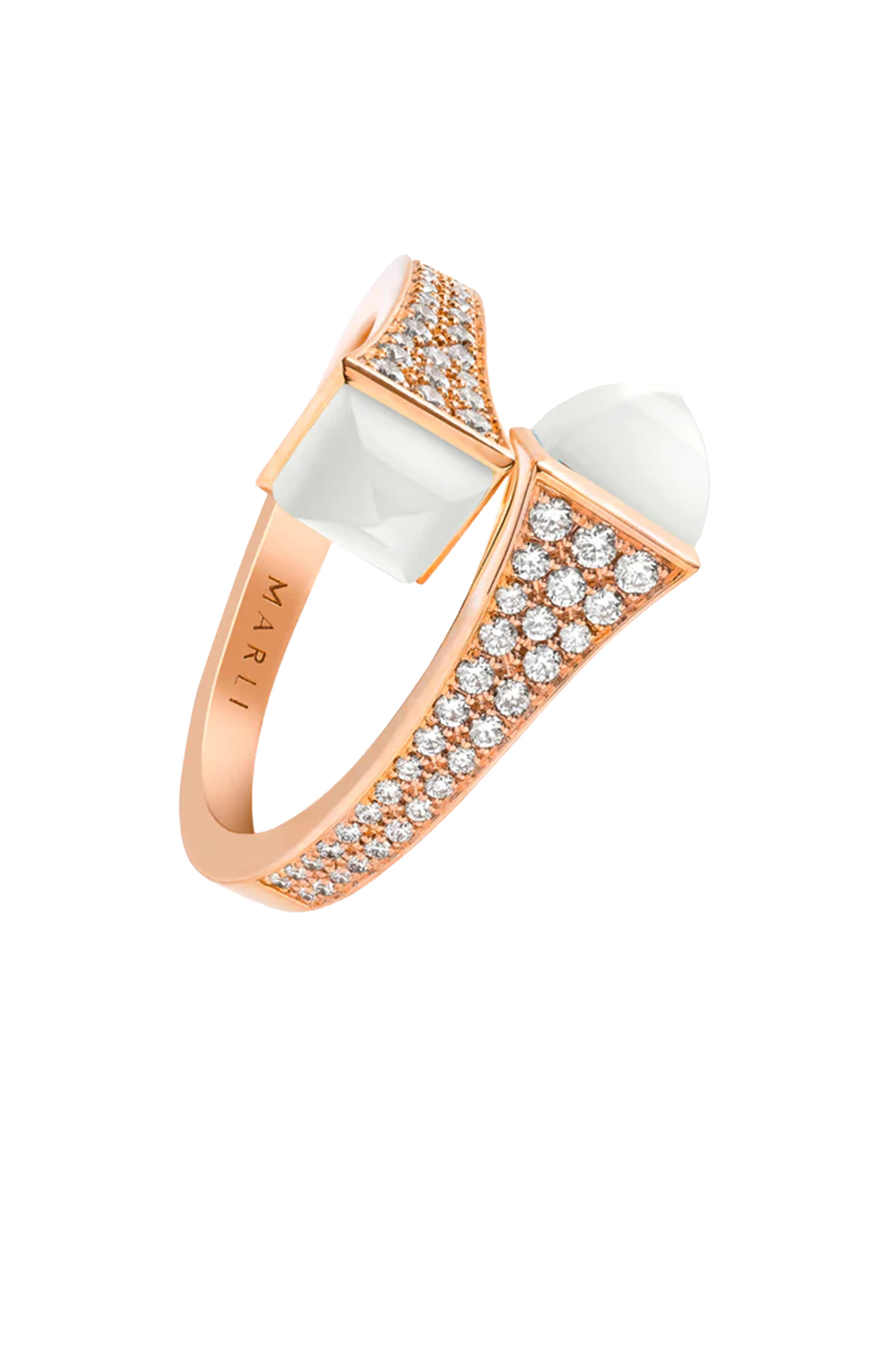 خاتم كليو متوسط مرصع بالماس والعقيق الأبيض ذهب وردي عيار 18