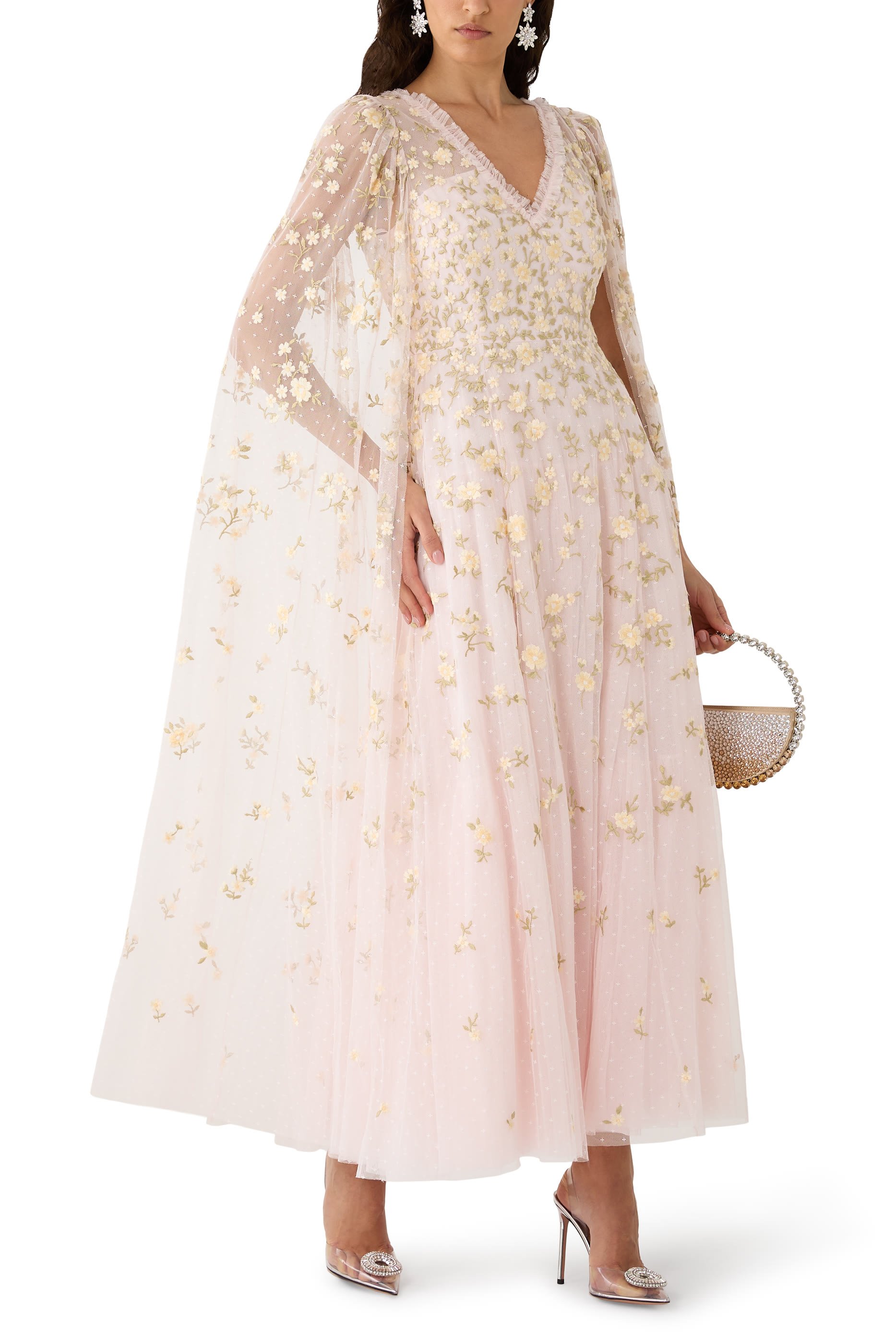 فستان سهرة ليا ديستي بأكمام كاب بطول الكاحل