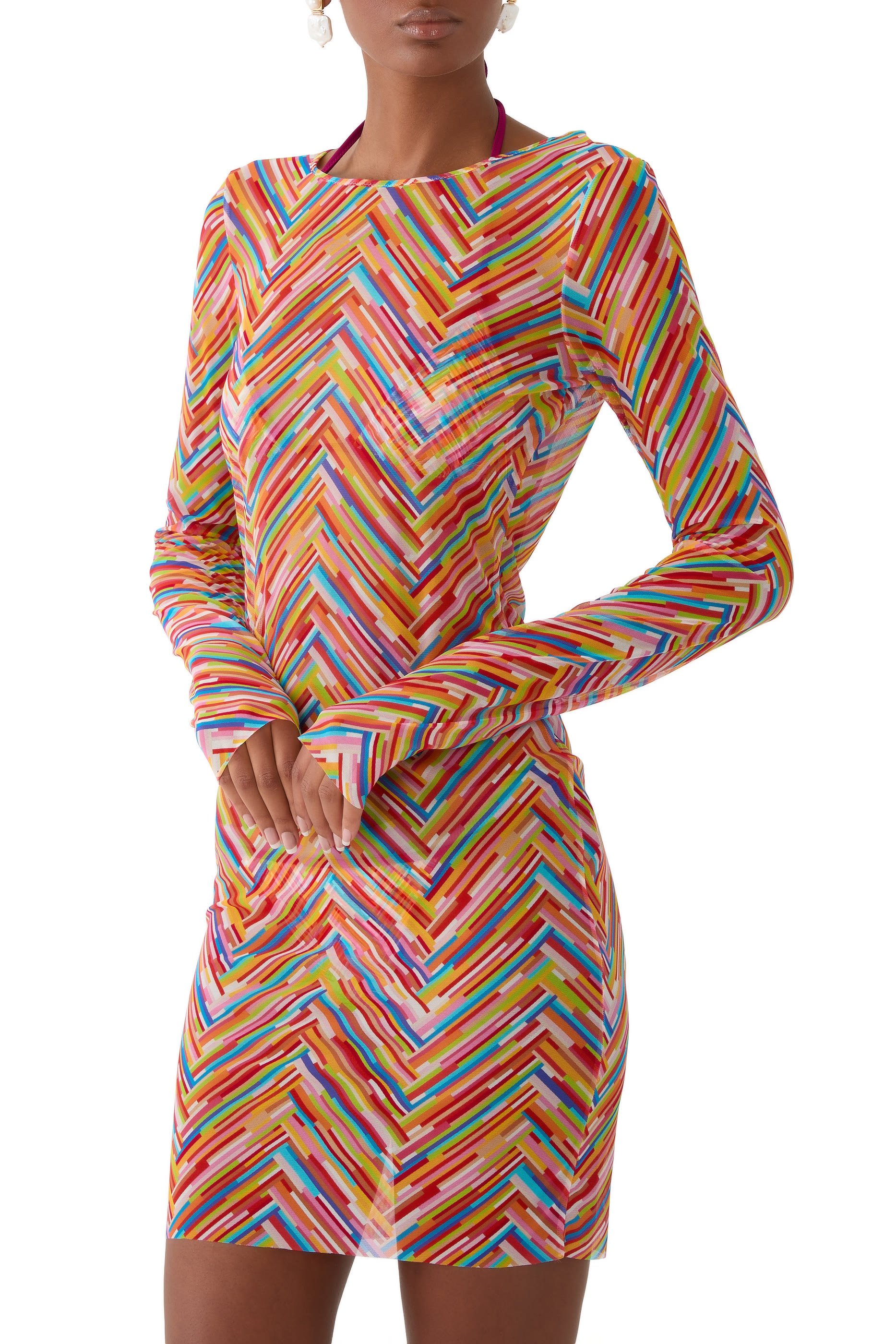 فستان مار بنقشة خطوط متعرجة شيفرون تول