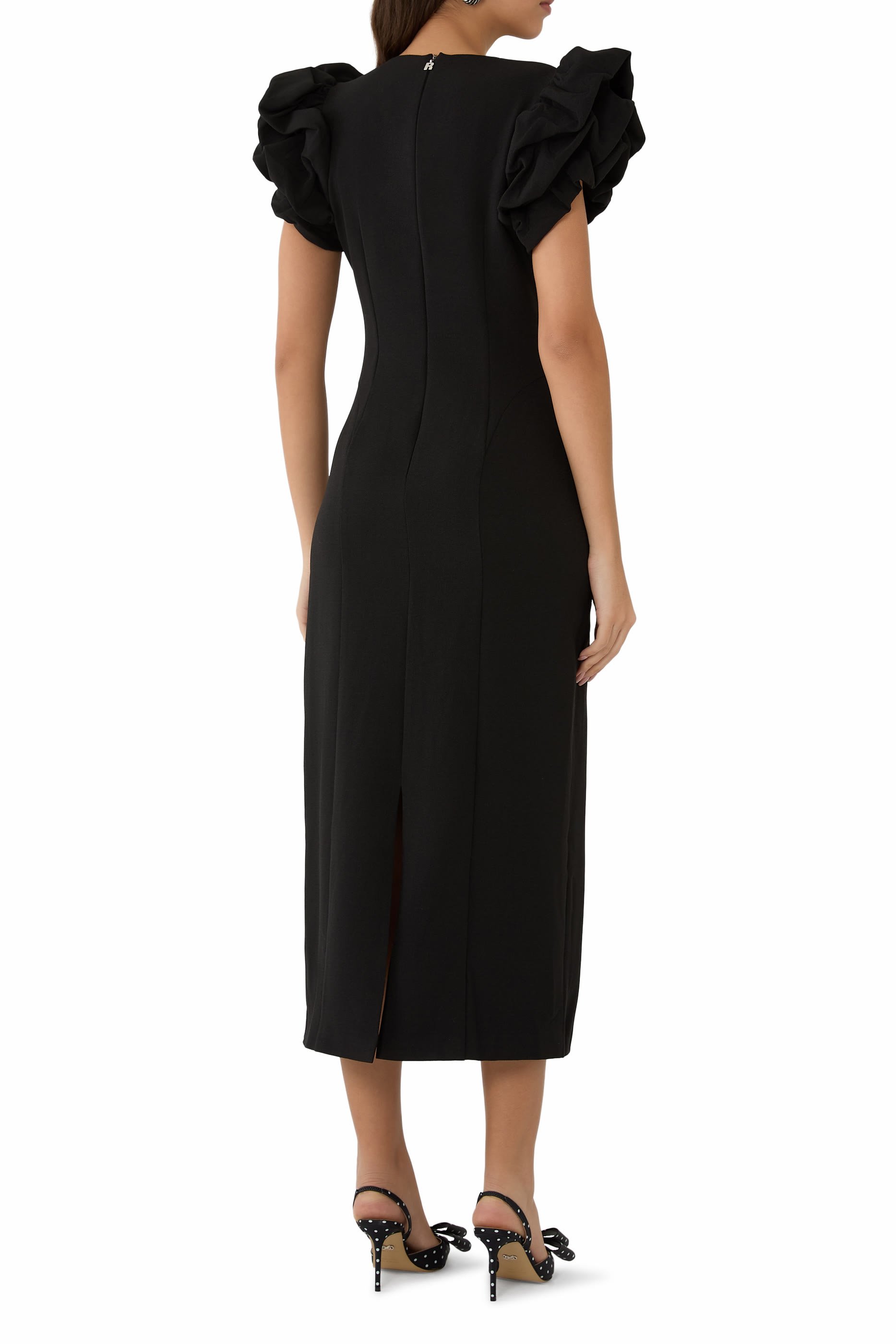 فستان متوسط الطول بأكمام منفوخة