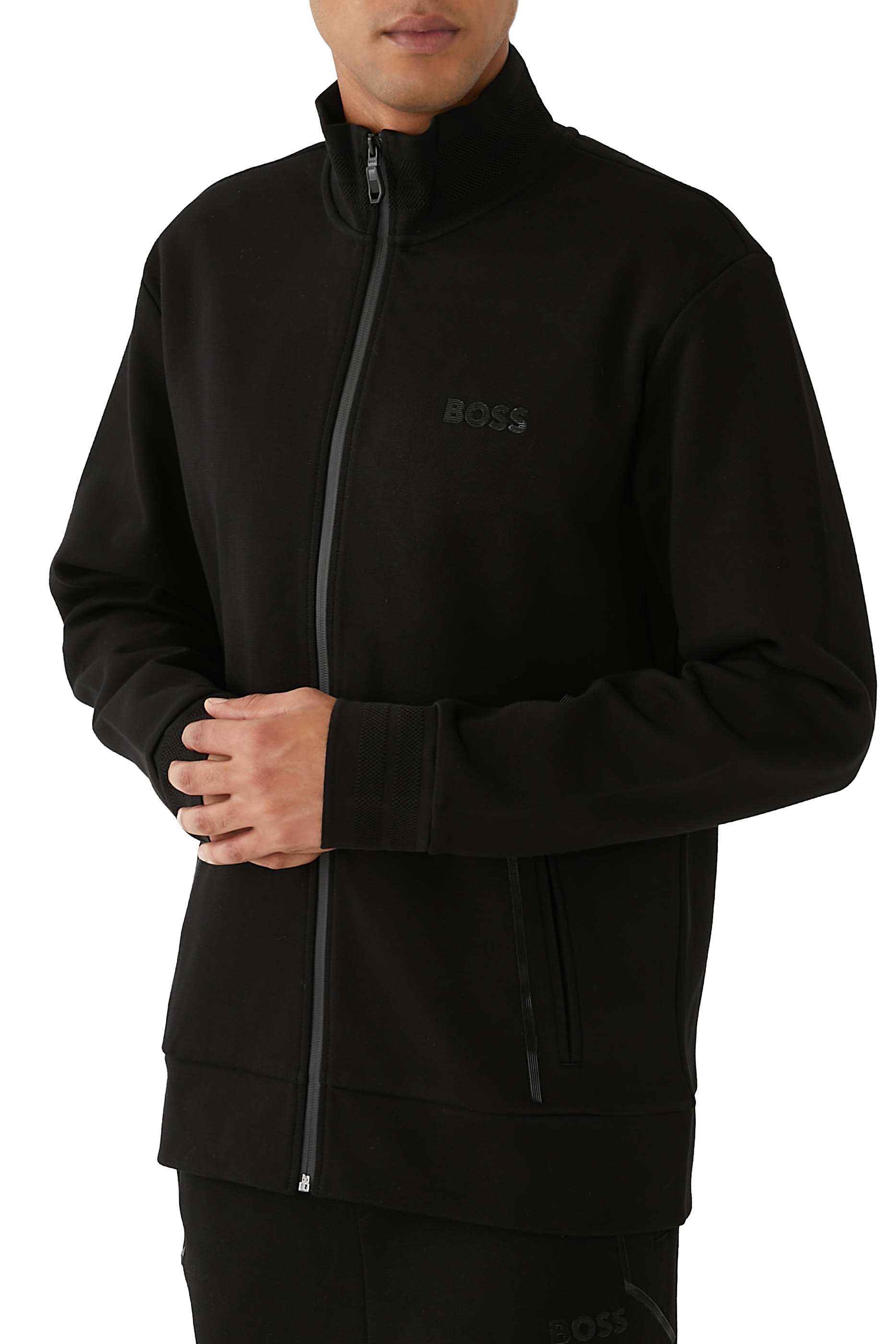 سويت شيرت بأساور وياقة جاكار