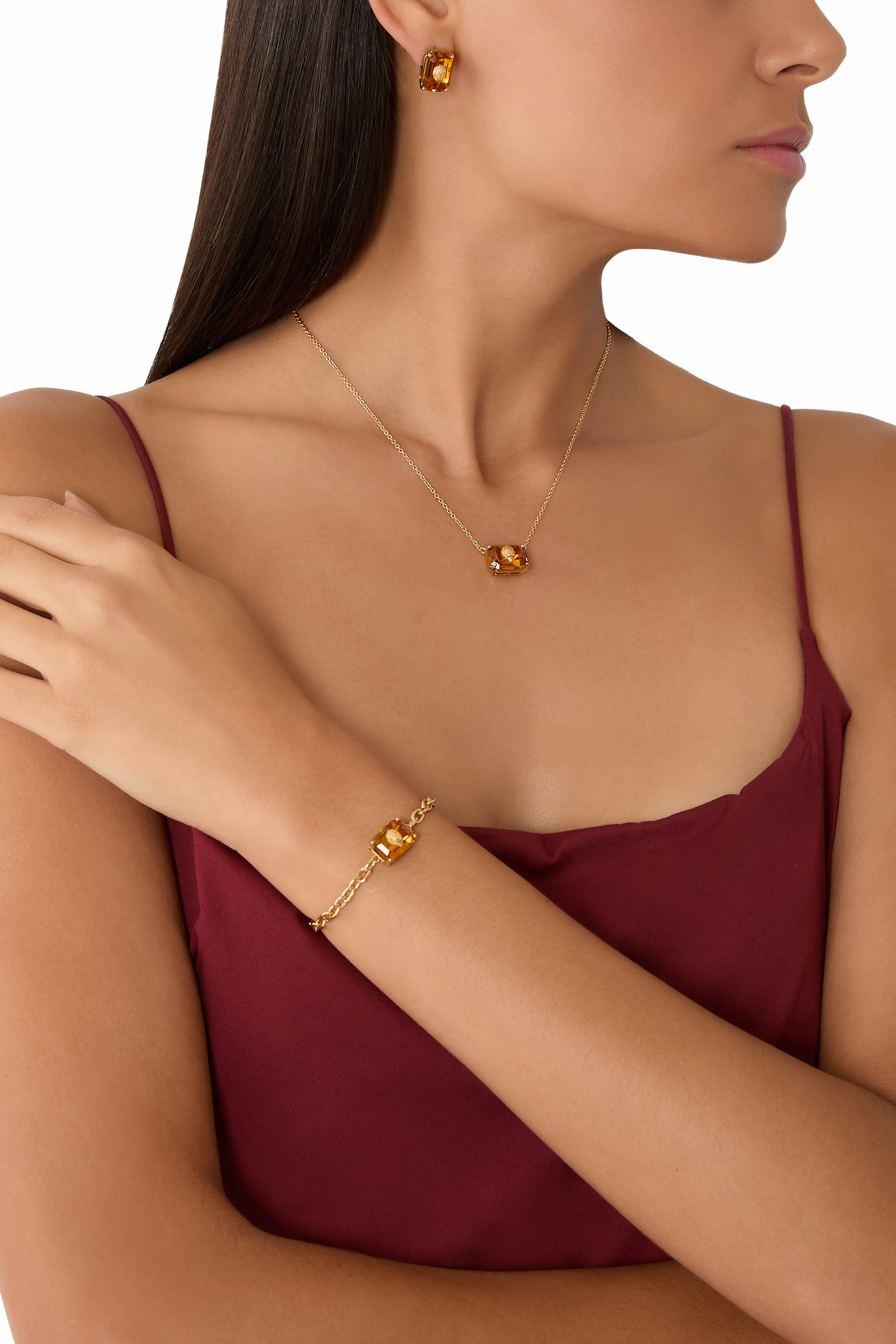 قلادة مرصعة بكريستال والتورمالين شبه الثمين، نحاس