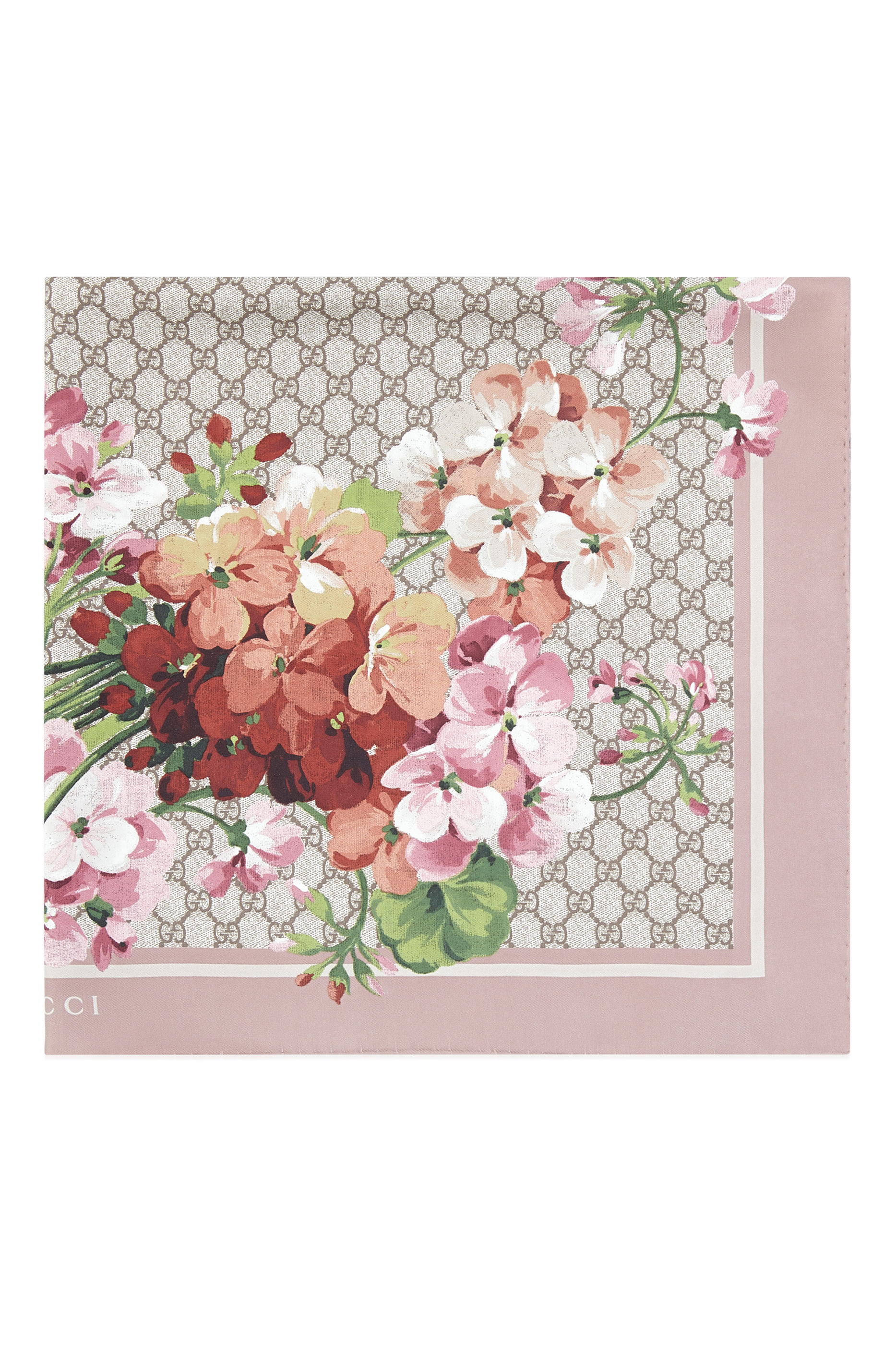 وشاح حرير بنقشة زهور وشعار GG