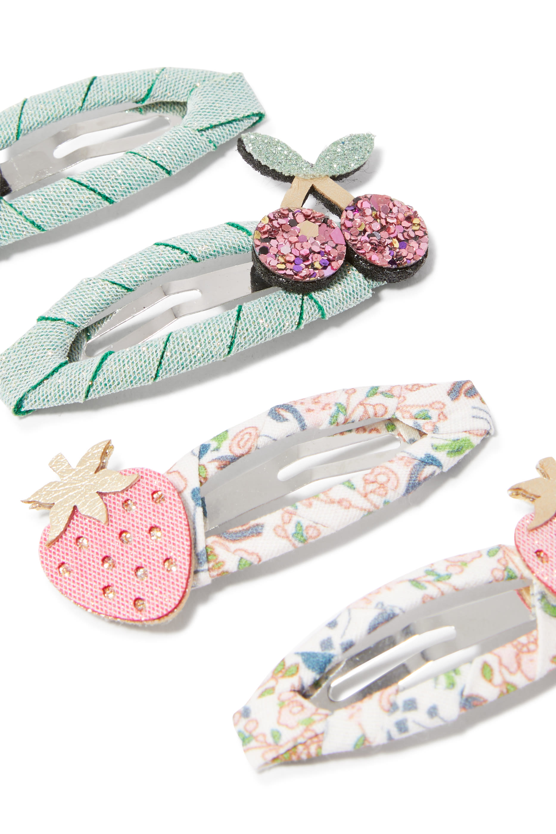 مشابك شعر بطبعات أزهار وفواكه للأطفال