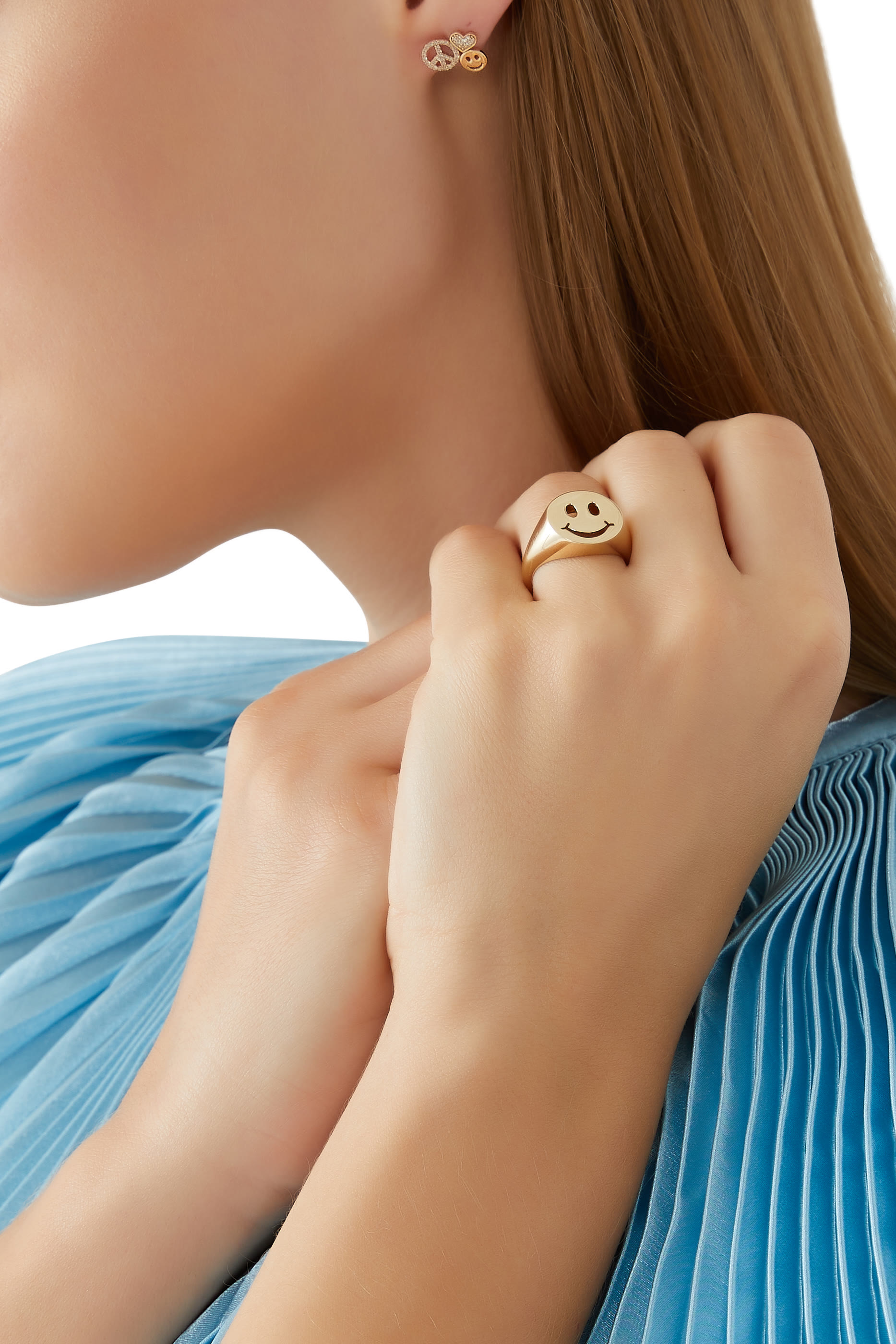 قرط واحد بيس، لوف اند هابينس مرصع بالماس ذهب أصفر عيار 14