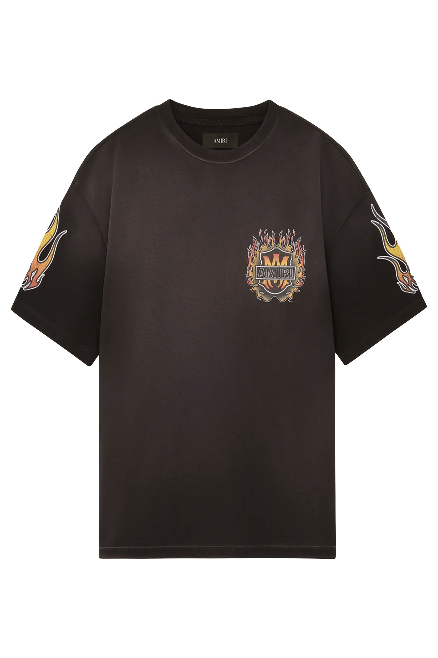 تيشيرت بقصة فضفاضة وطبعة لهب وشعار الماركة