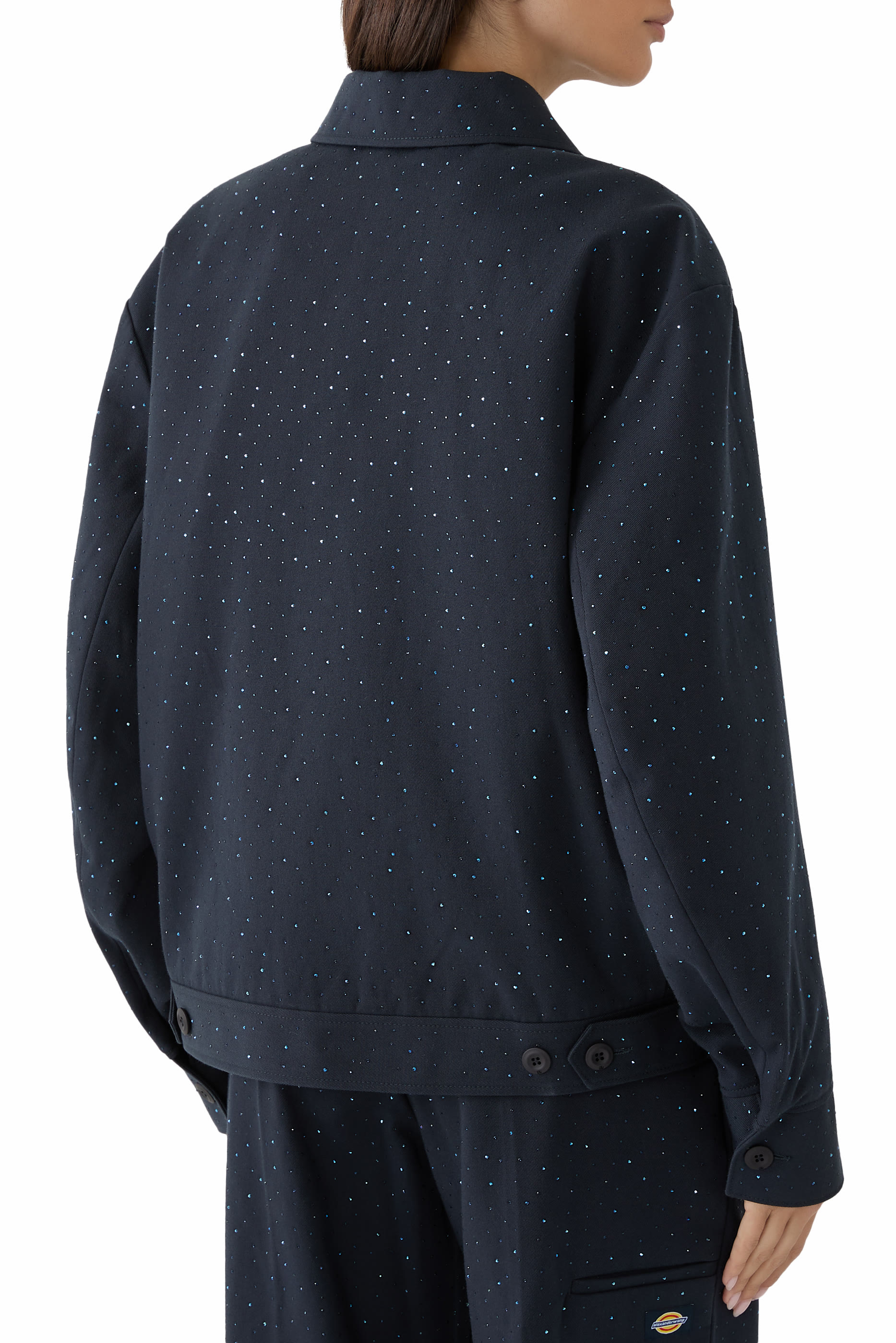 جاكيت وورك وير بقصة مربعة بكريستال مثبت حراريا