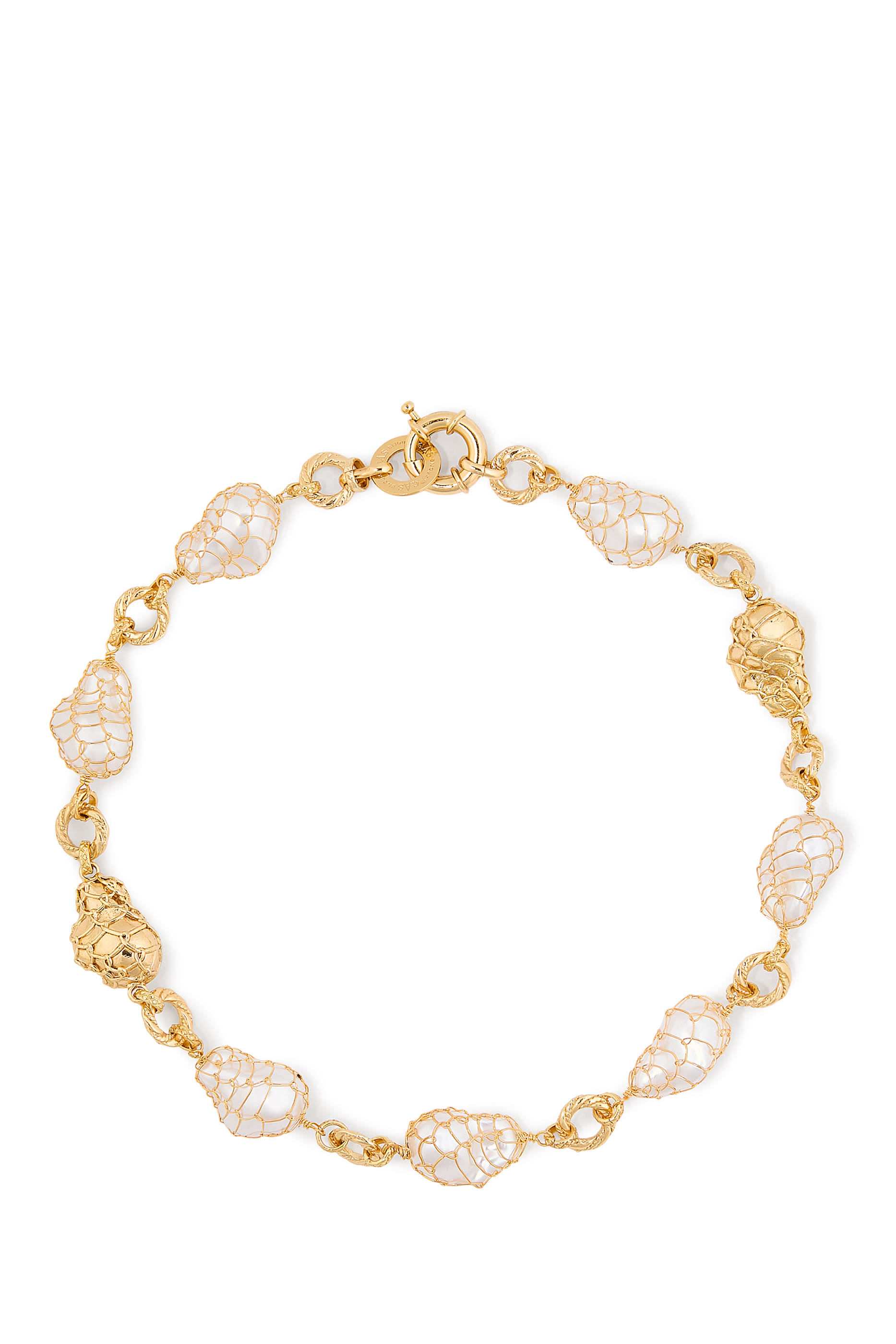 قلادة راينبو بيس مزينة بلؤلؤ بيوا، معدن مطلي بالذهب