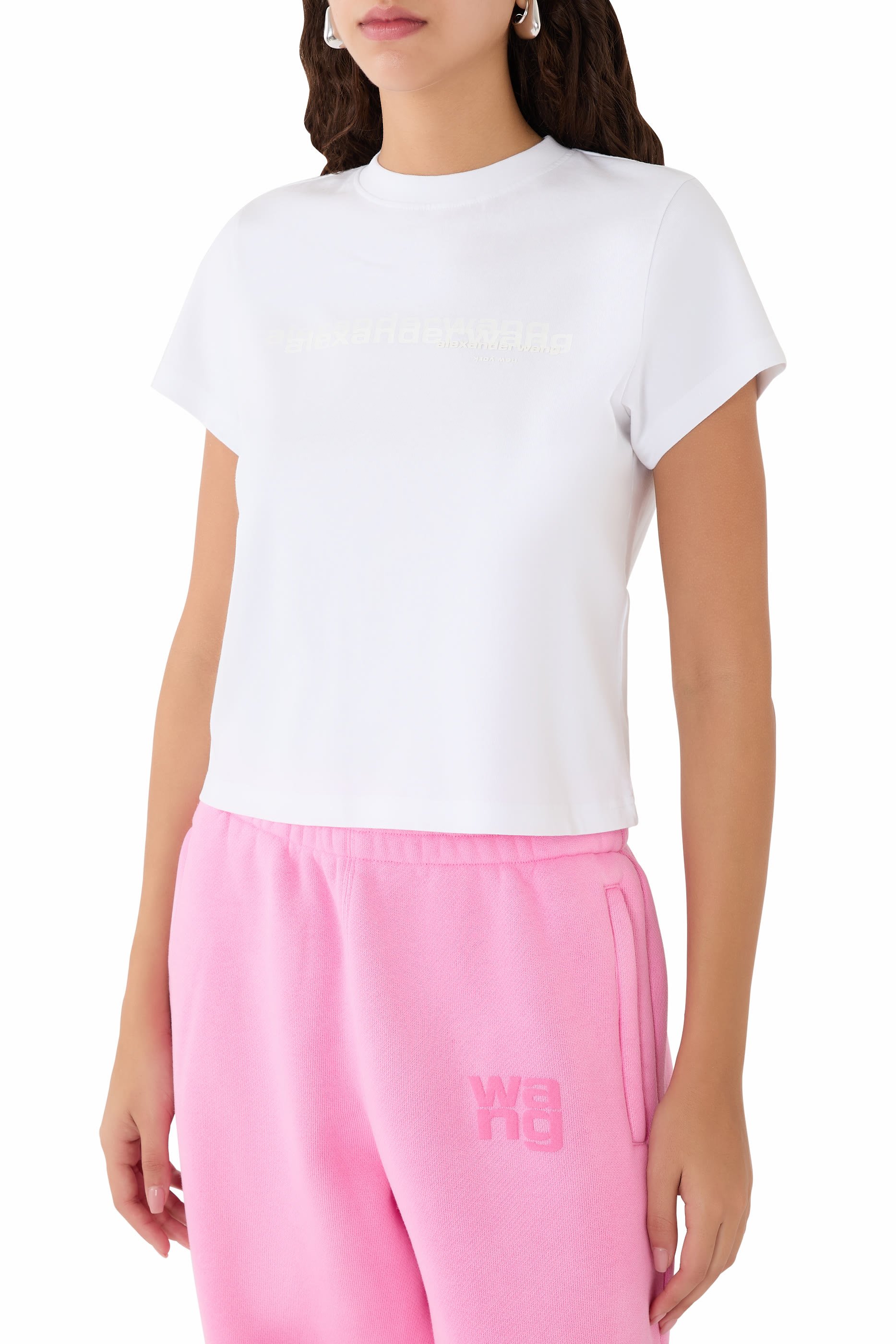 تيشيرت بشعار الماركة قطن بتصميم منكمش