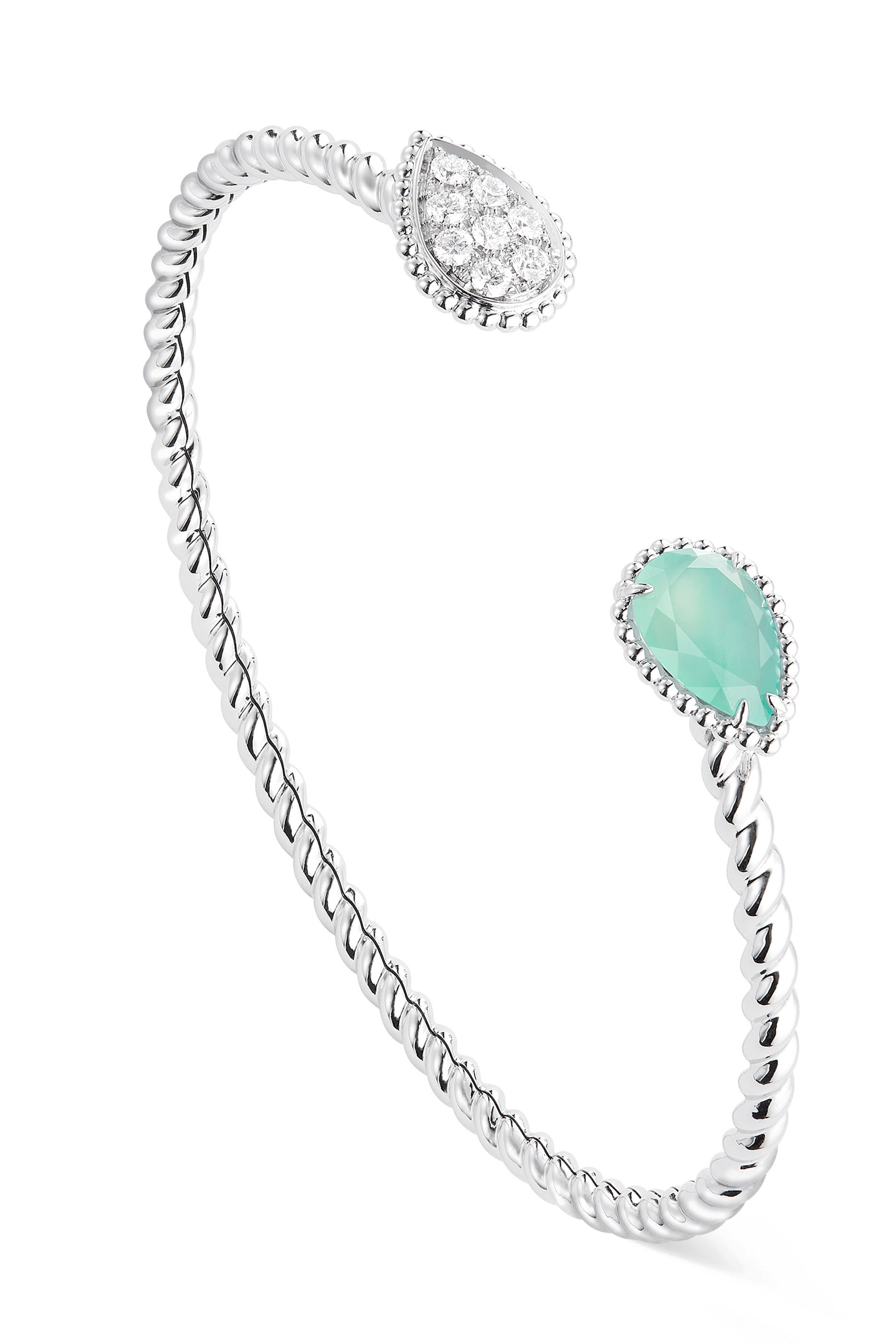 سوار سيربنت بوهيم مزين بحلتين مرصع بالماس وحجر أكوابرايز ذهب أبيض عيار 18