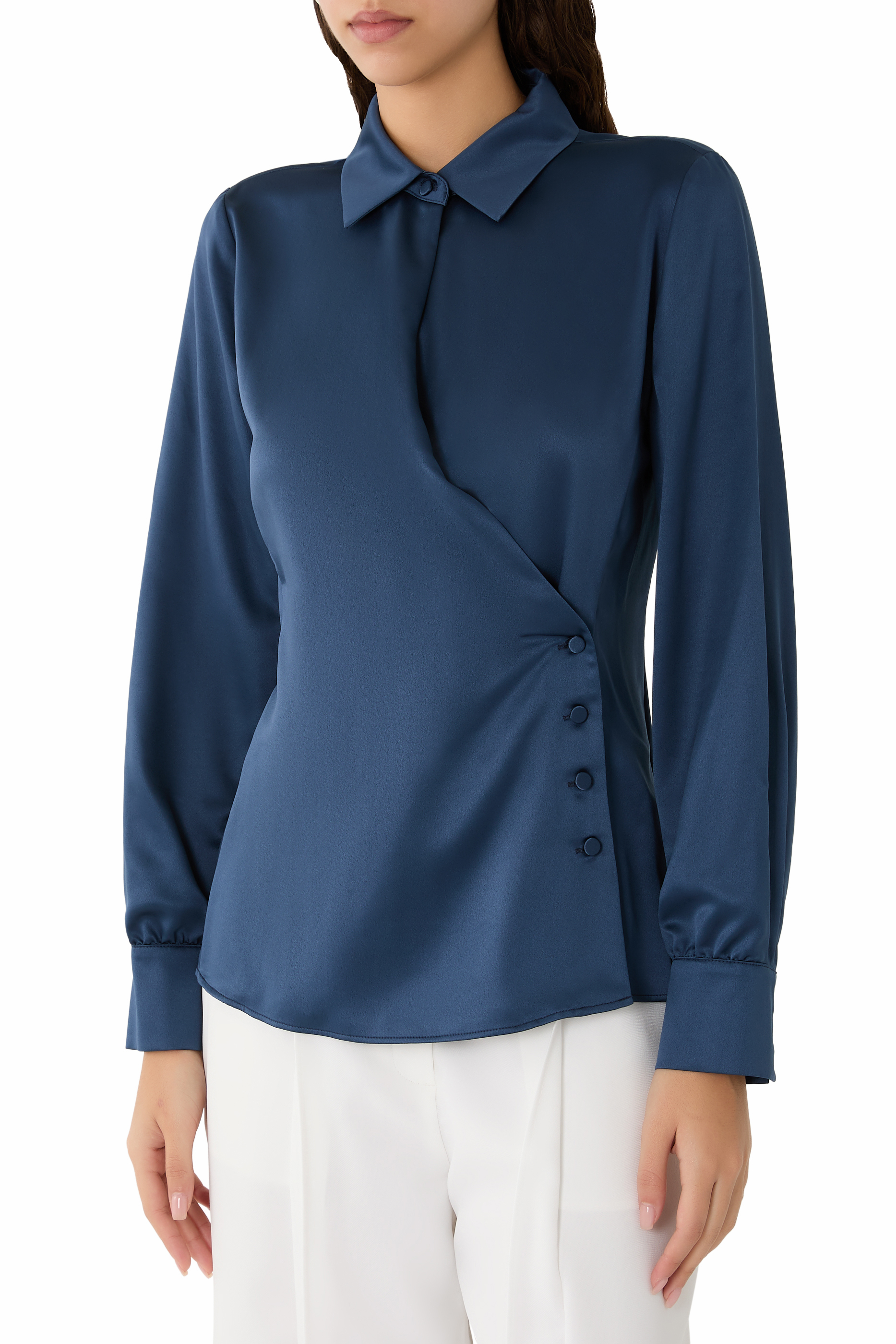  قميص بتصميم ملفوف كريب ساتان