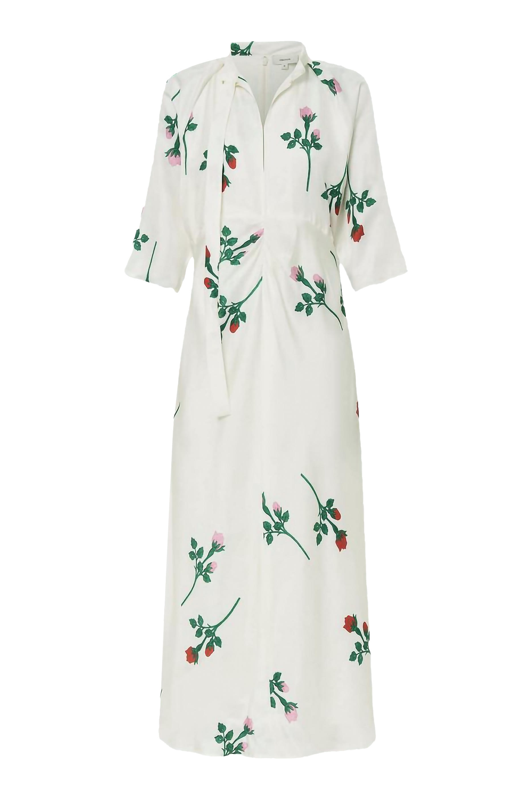 فستان برباط عند العنق وتطريزات زهور