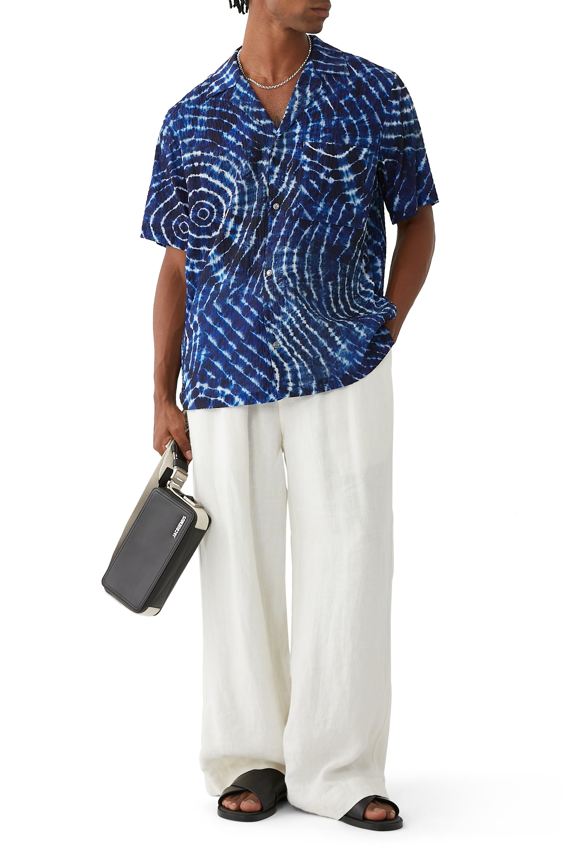 قميص هاواي مزين كليا بطبعة أمواج صوتية