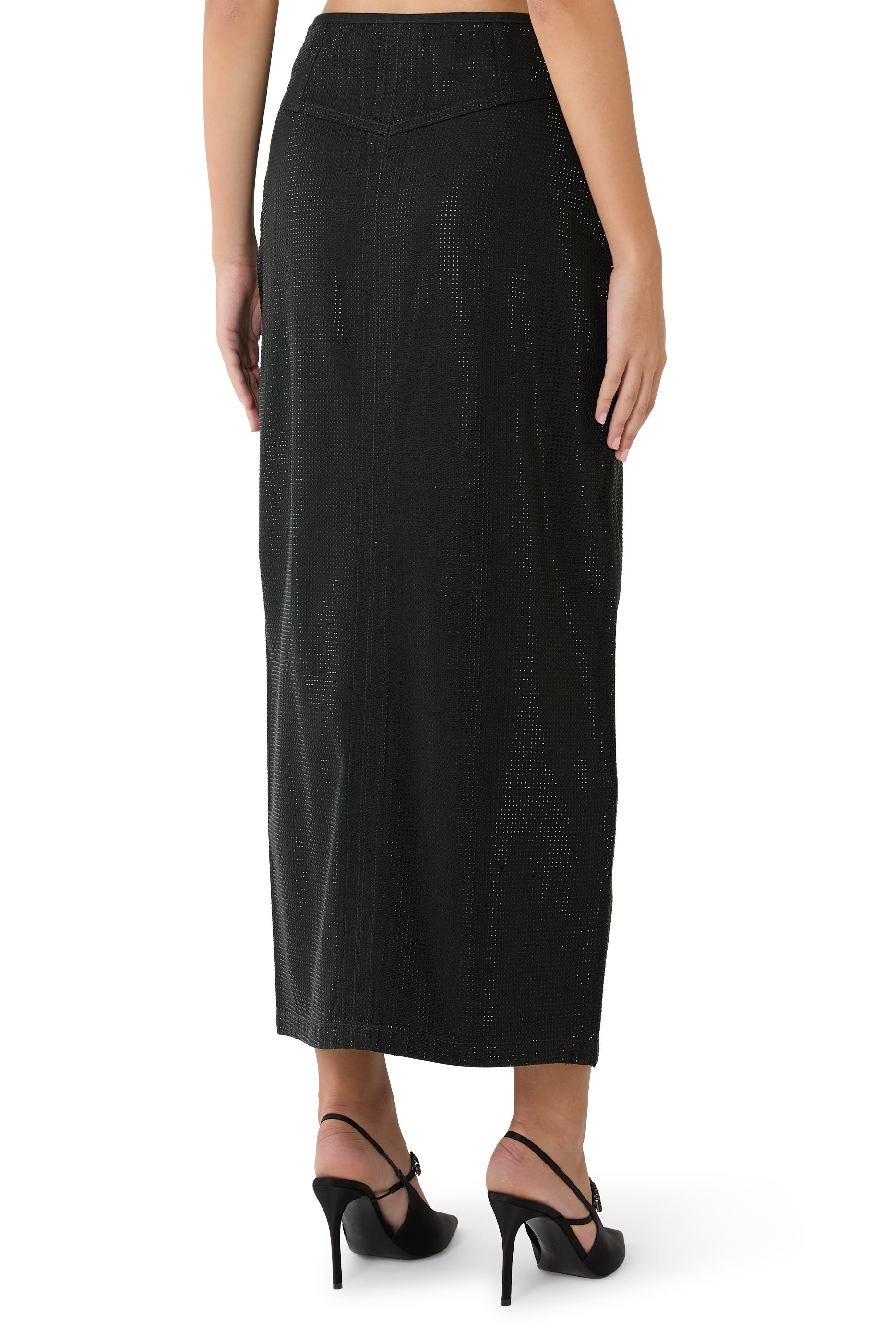 Long Drill Skirt with All-Over Micro Studs 