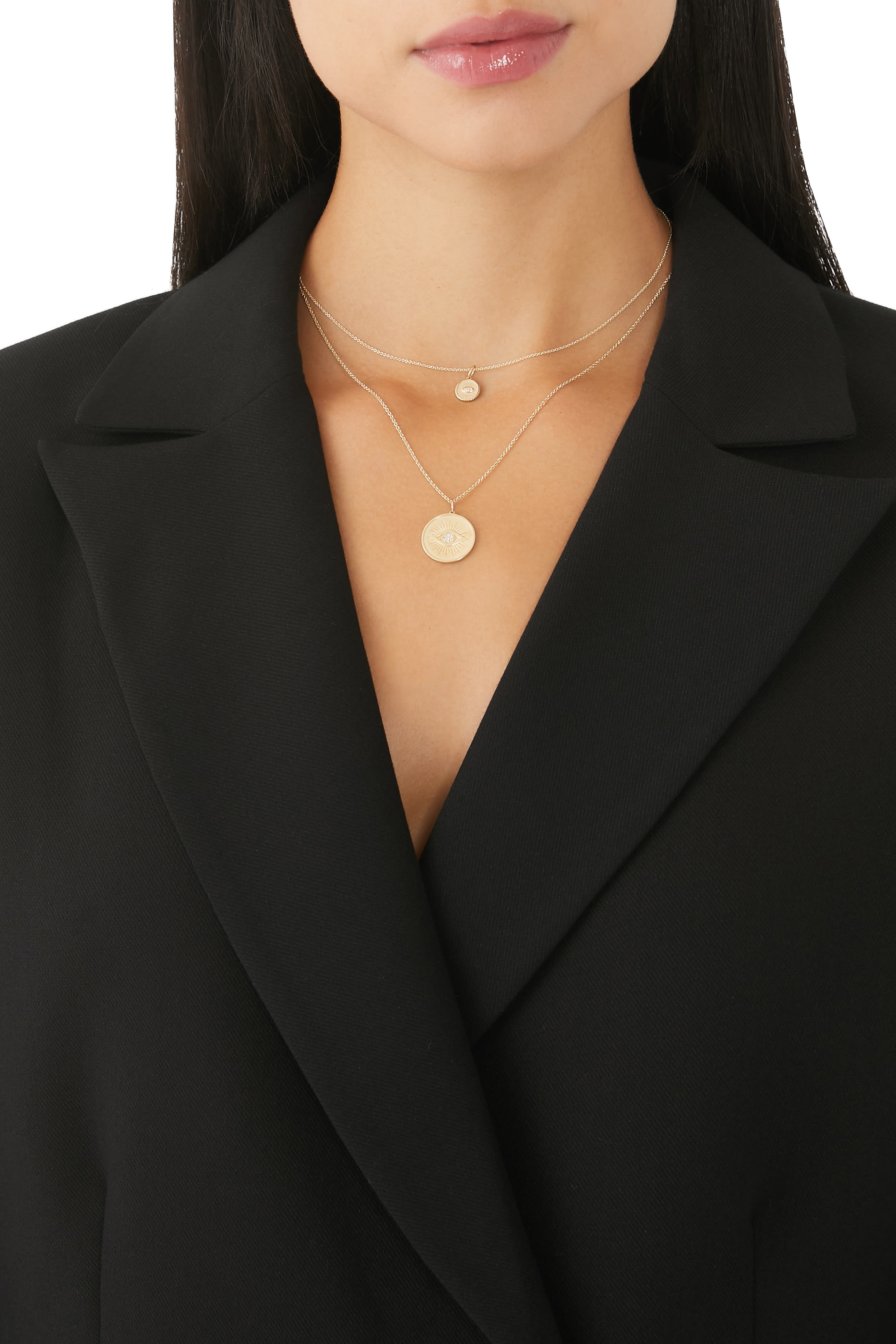 قلادة بدلاية بتصميم دائري محفورة بعين حسود ذهب أصفر عيار 14