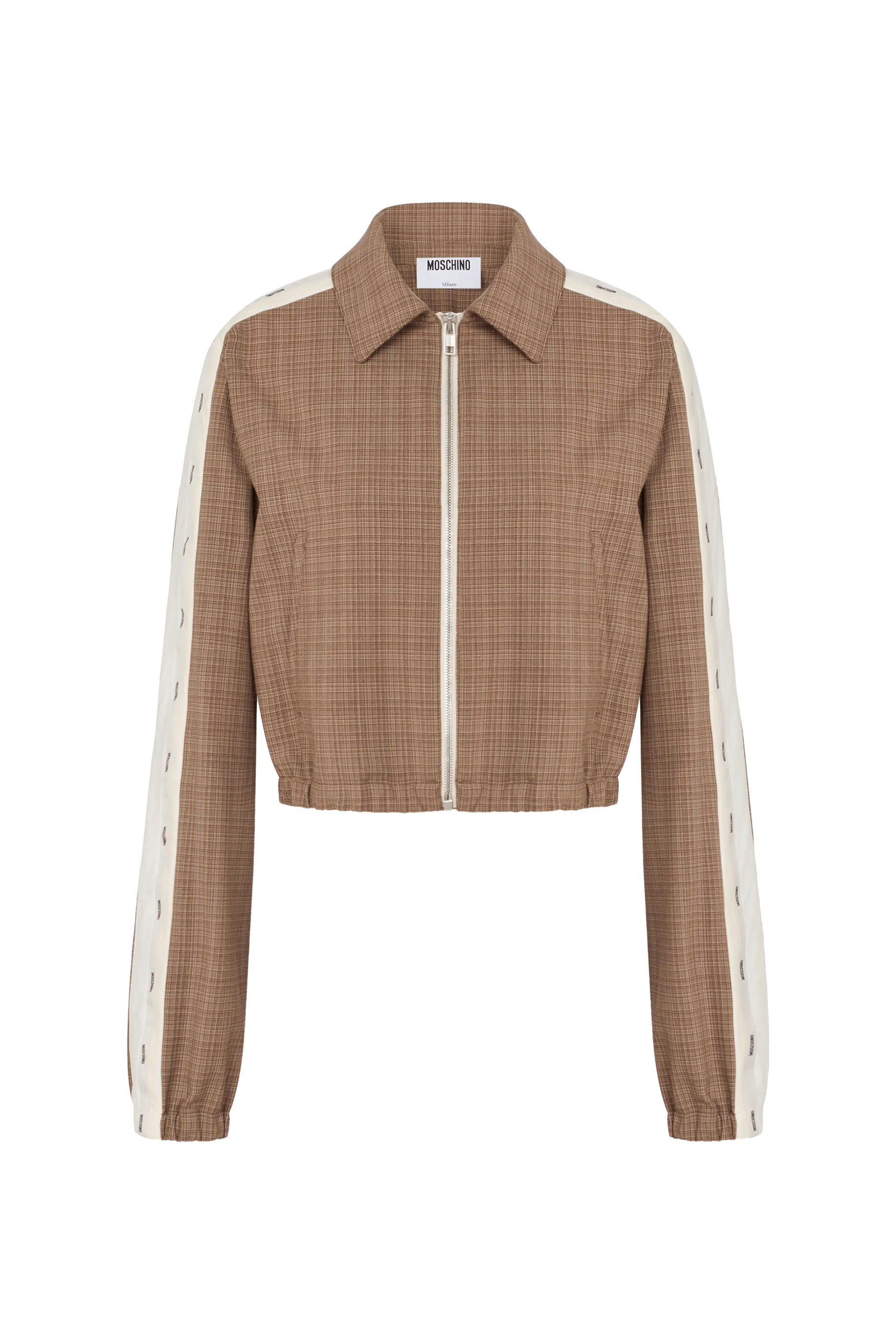 جاكيت بنقشة مربعات وشريط شعار الماركة