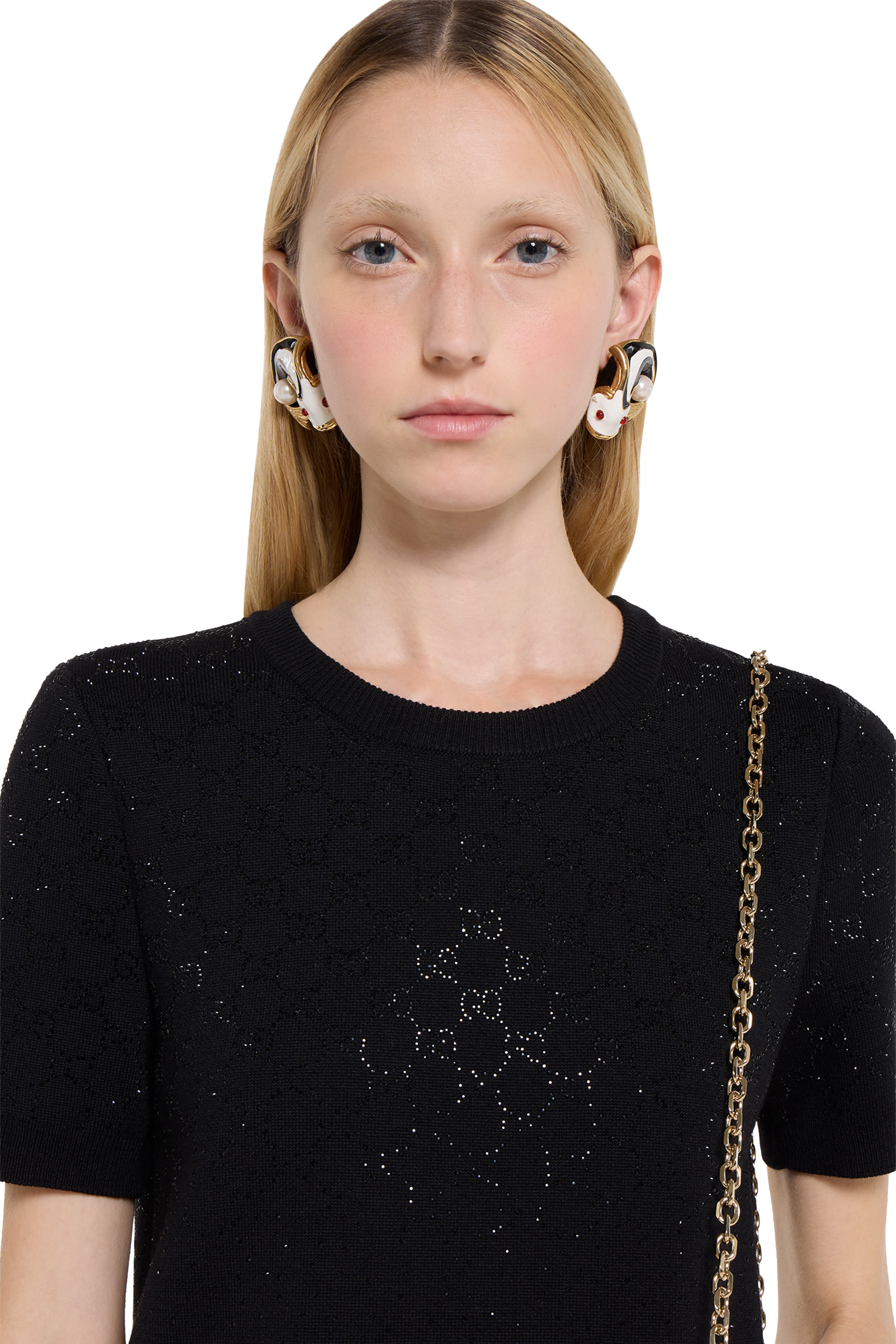 فستان بحرفي شعار الماركة المرصعين بكريستال صوف فائق النعومة