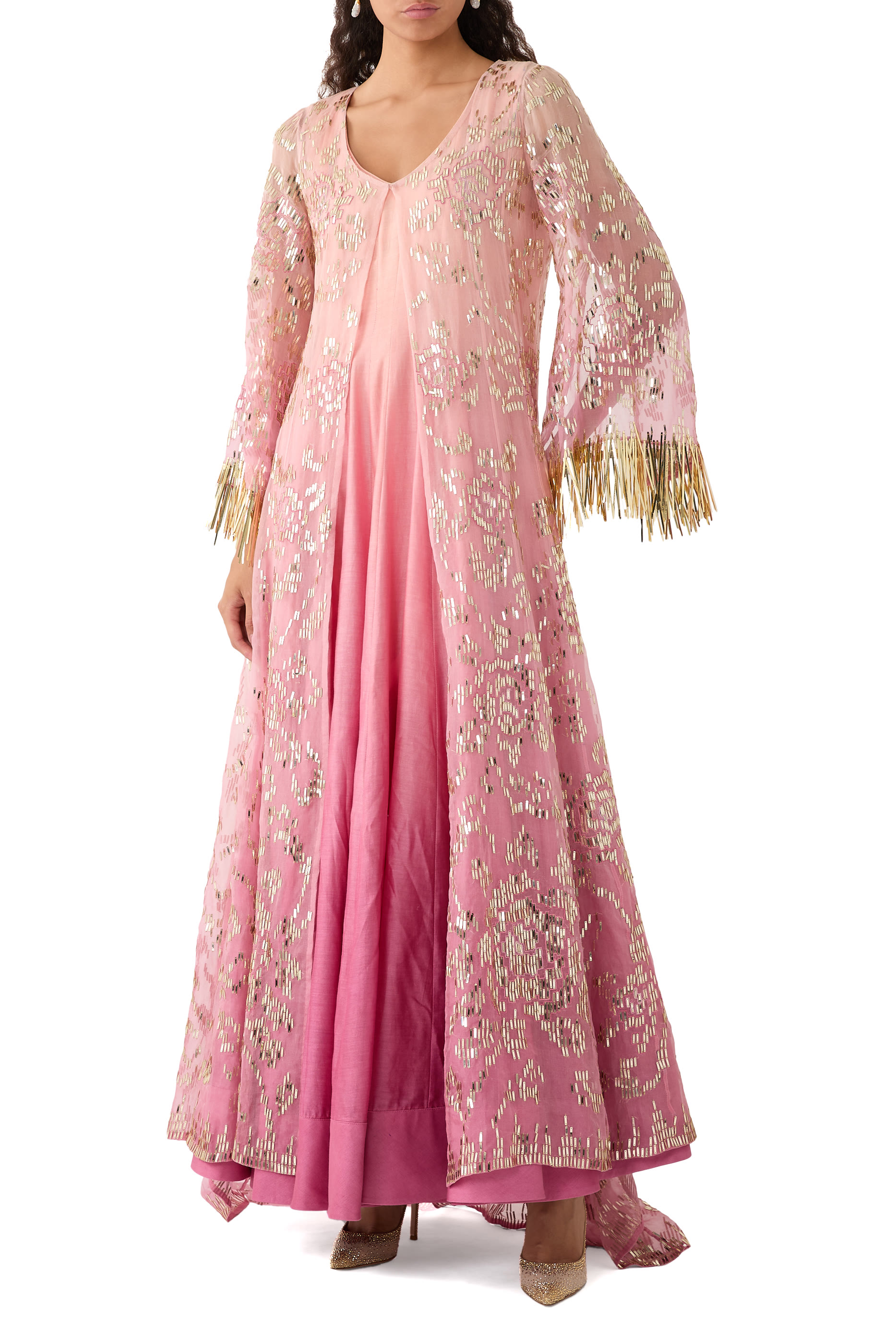 طقم فستان وجاكيت مرصع بكريستال