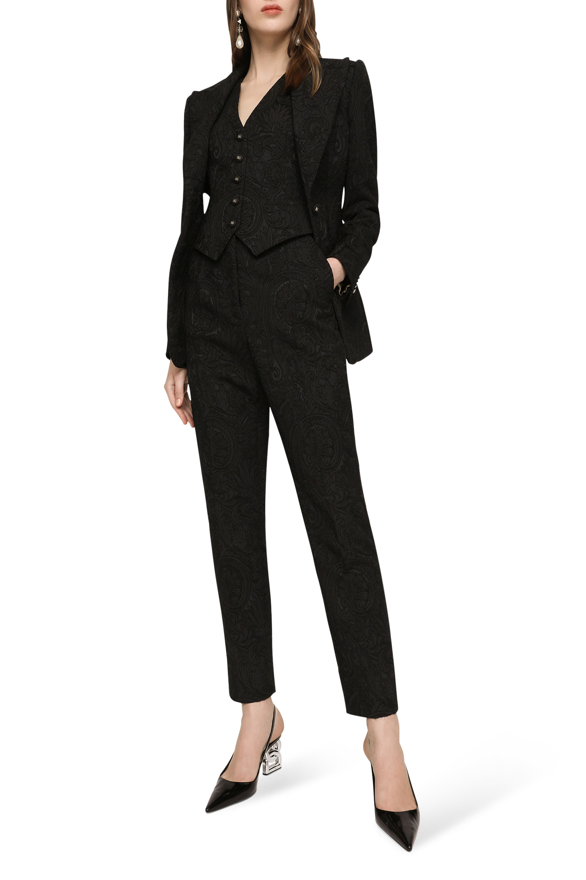 بنطال بخصر مرتفع ونقشة جاكار