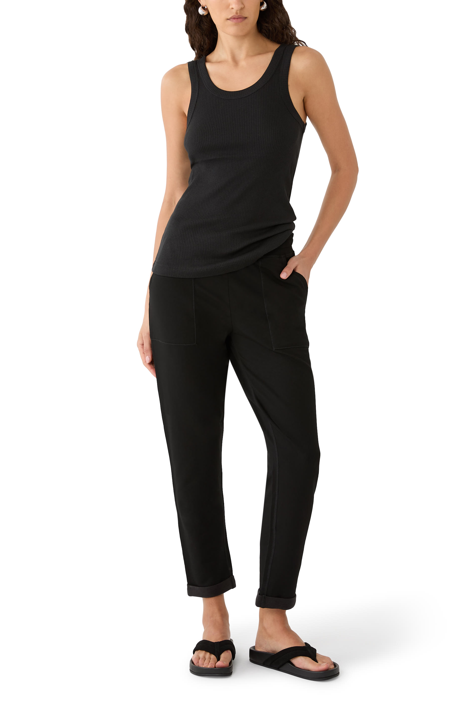 بنطال رياضي بأساور مطوية وطبقة داخلية صوف