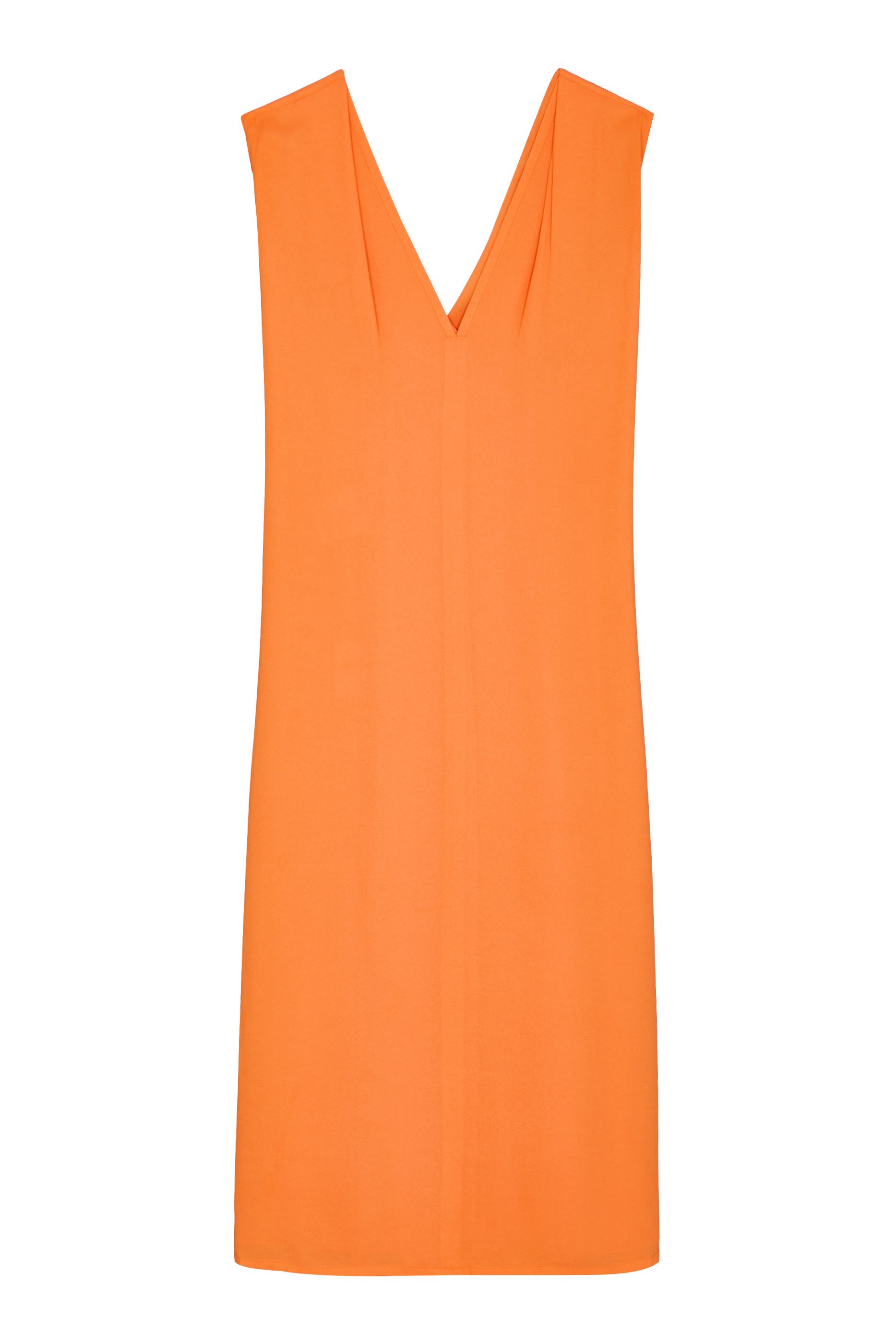 فستان بياقة V متوسط الطول بلا أكمام