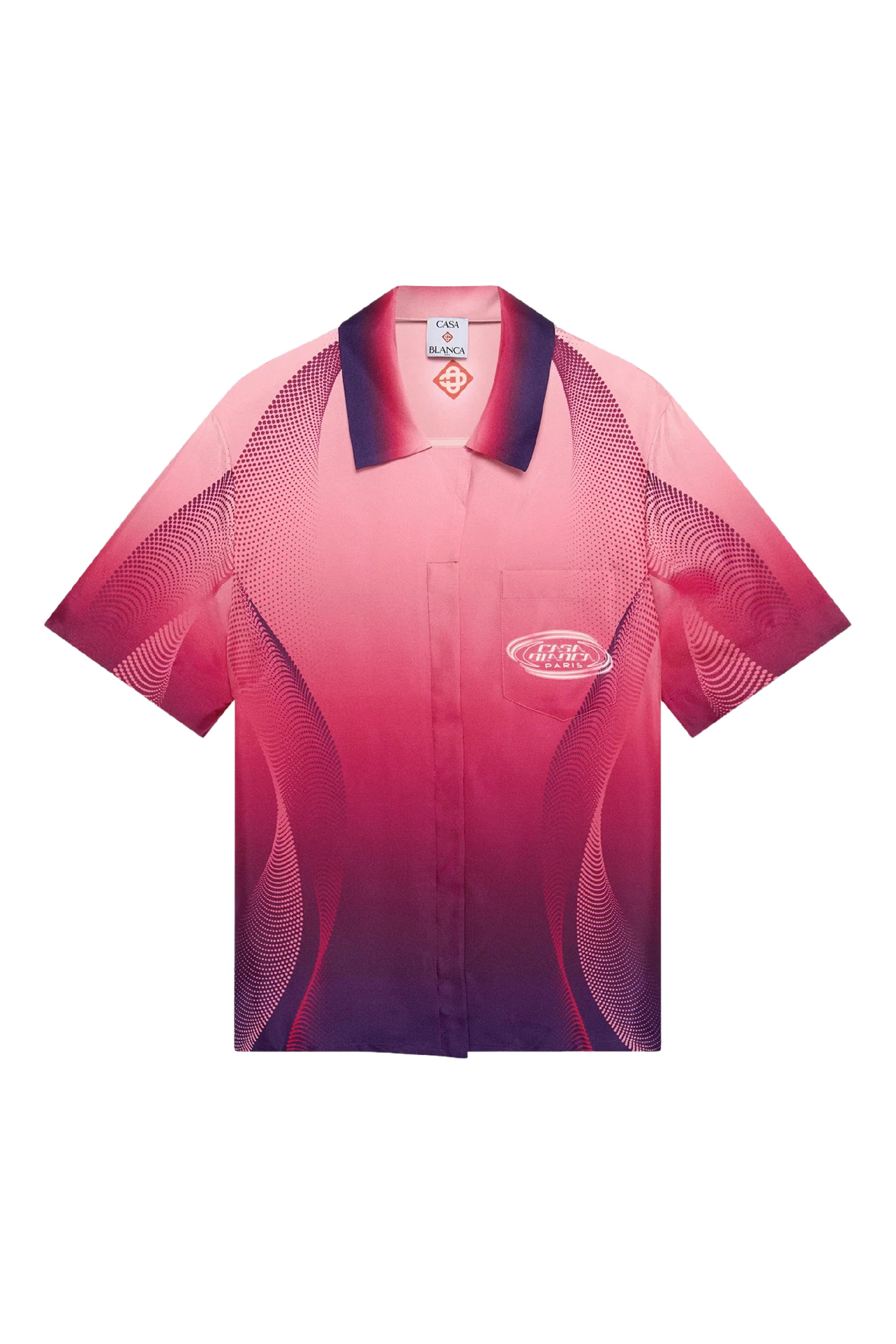 قميص بأكمام قصيرة وياقة كيوبن حرير بلون أوبرجين متدرج