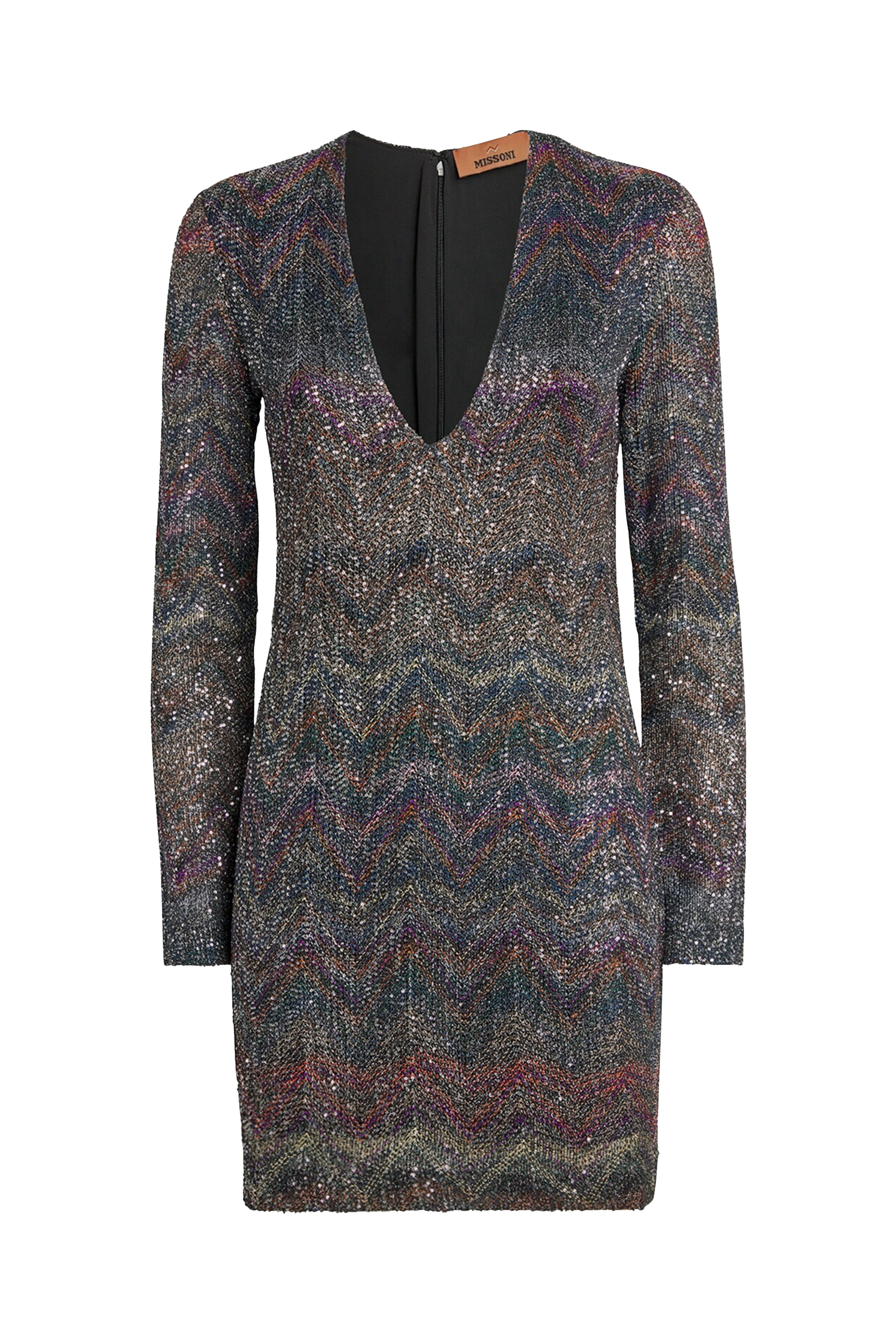 فستان قصير بياقة V ونقشة خطوط متعرجة