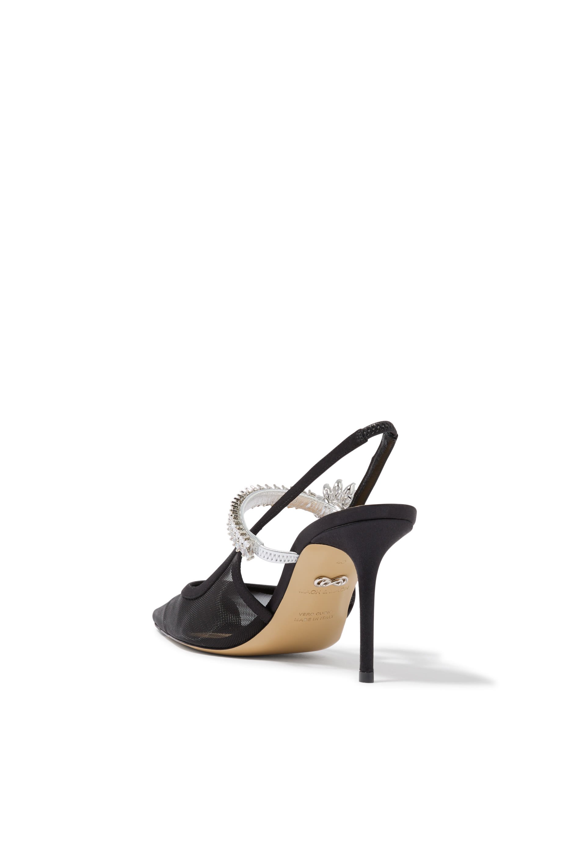 Lotus 85 Flower Black Mesh Slingbacks