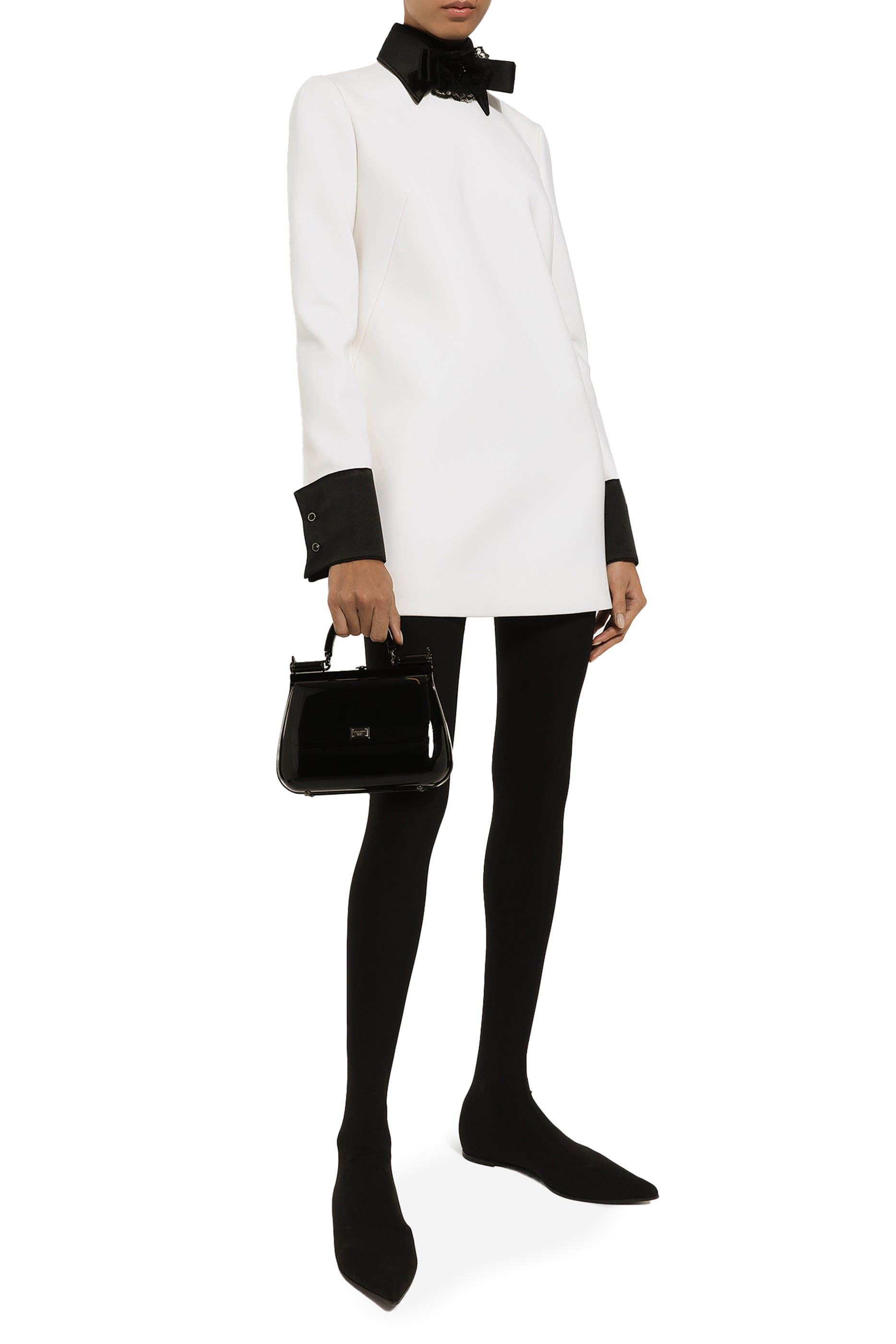 فستان قصير صوف بتفاصيل ستان