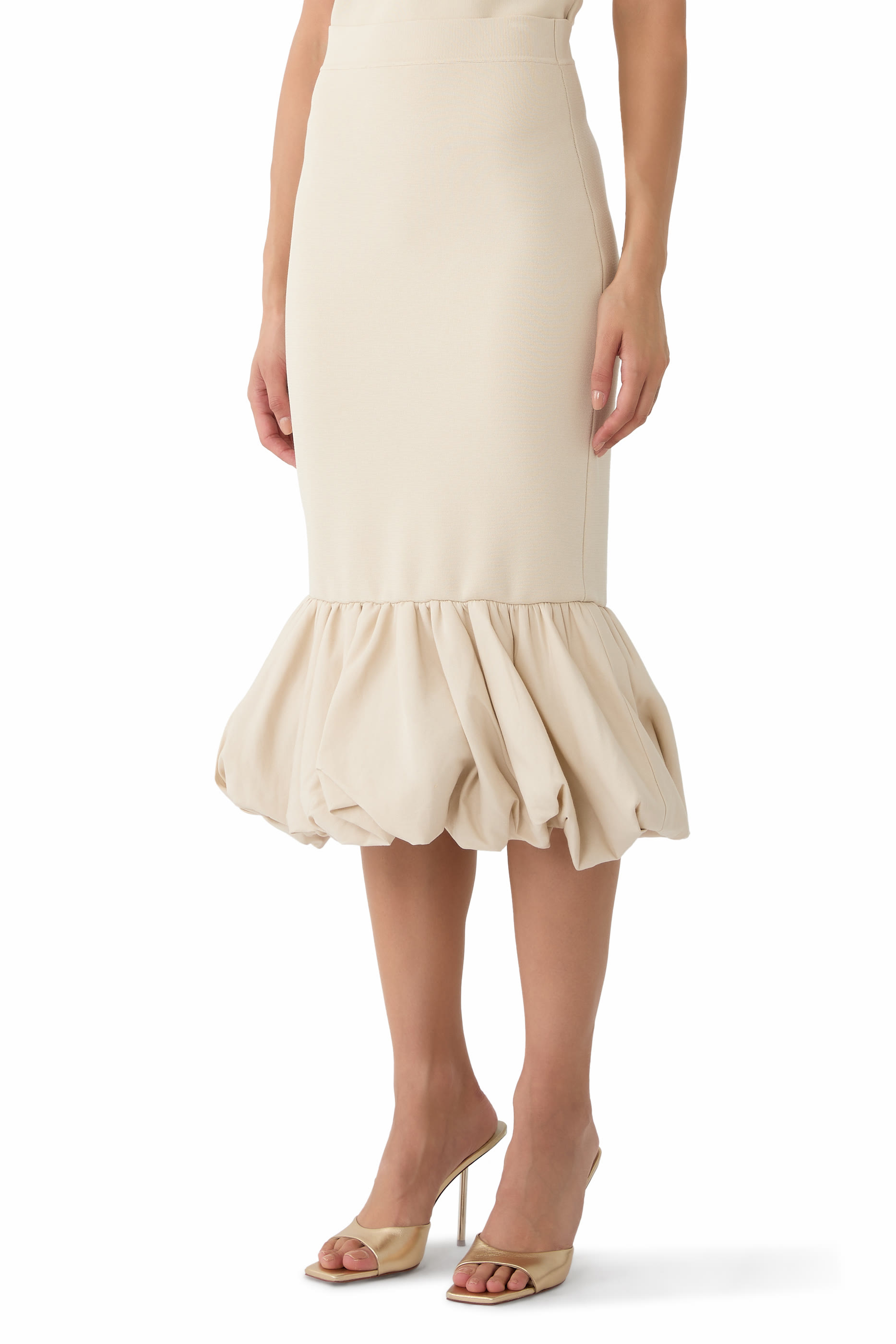 تنورة كاميل متوسطة الطول كتان منسوج