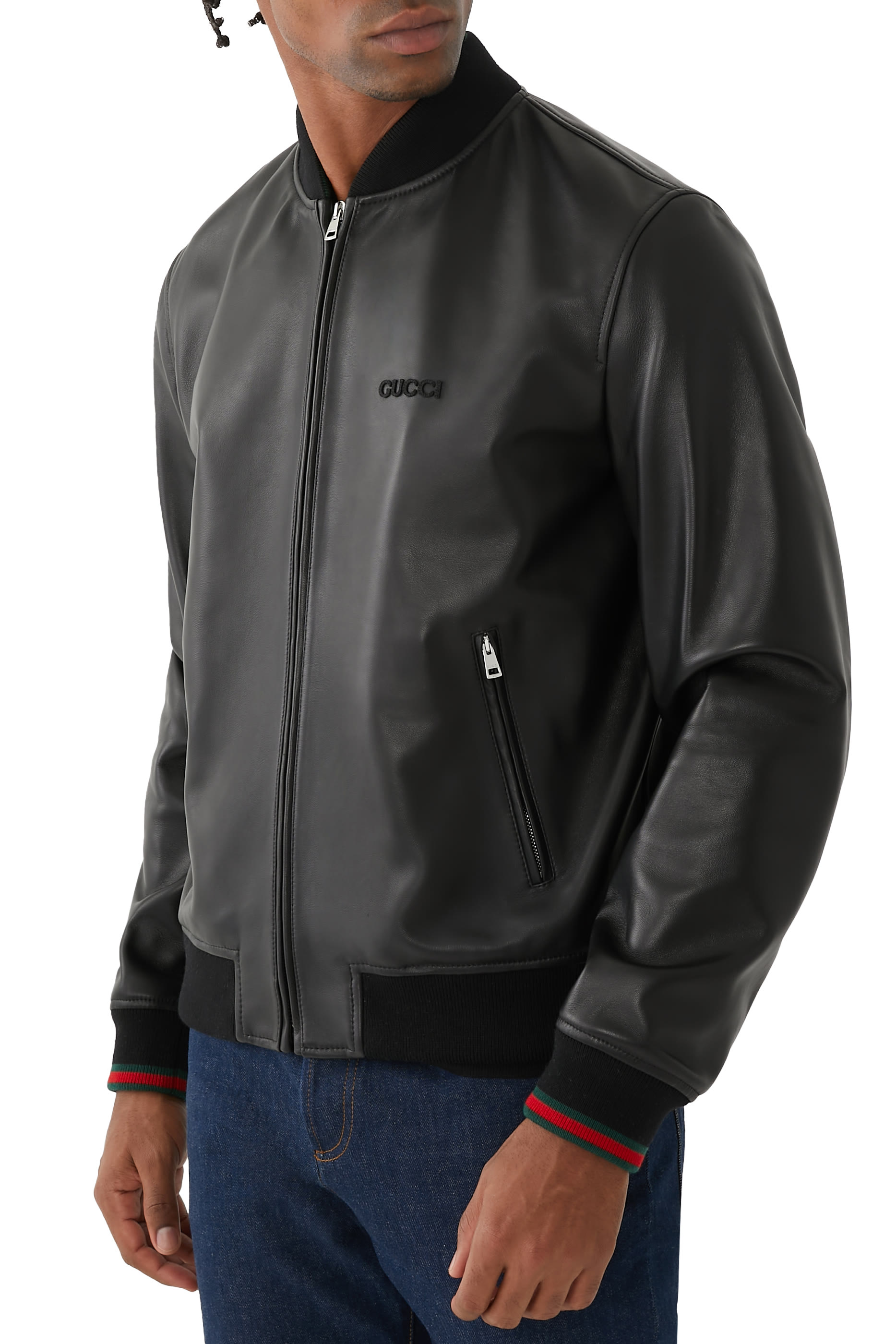 جاكيت بومبر بشريط ويب جلد