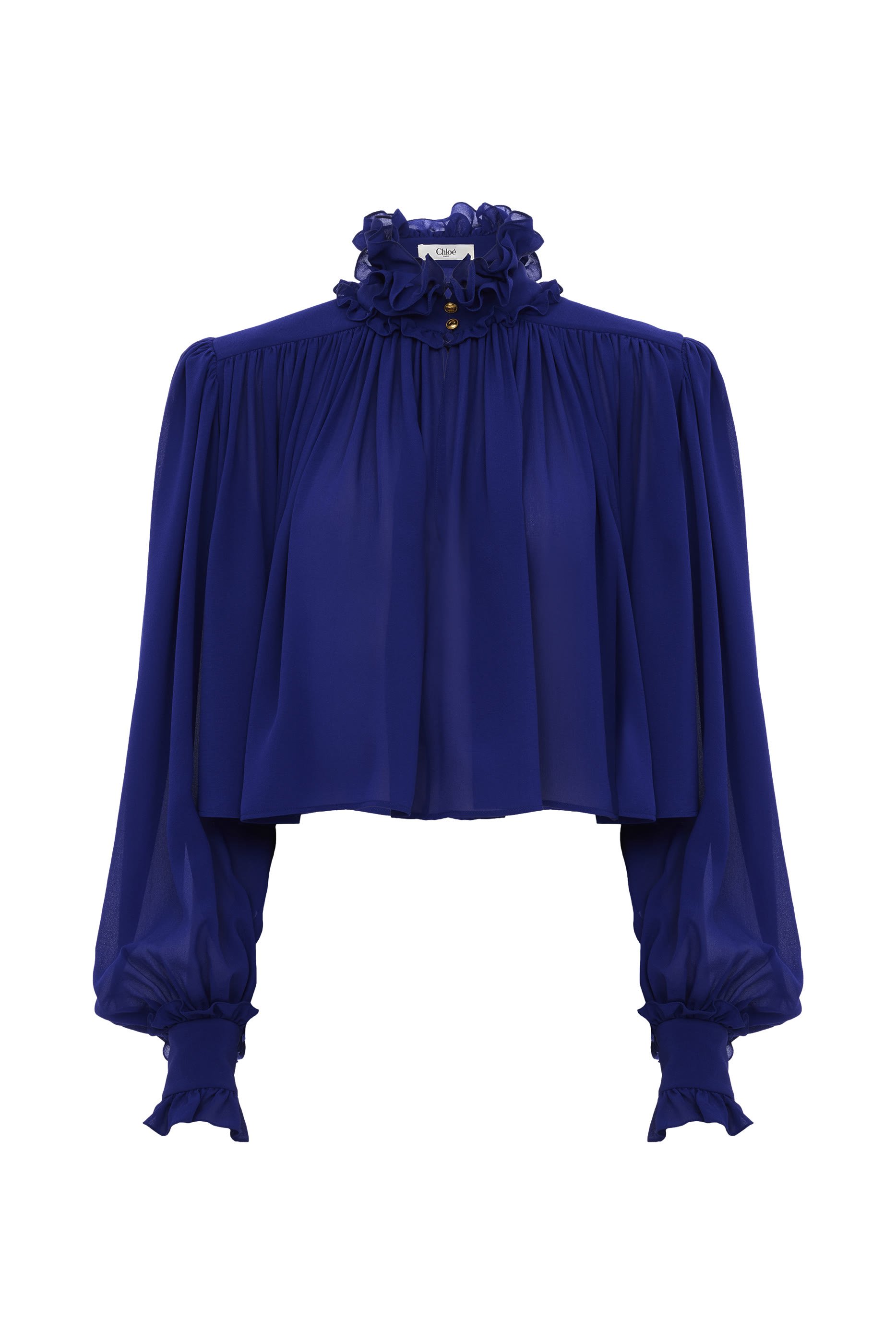 بلوزة طويلة بياقة عالية وكشكش