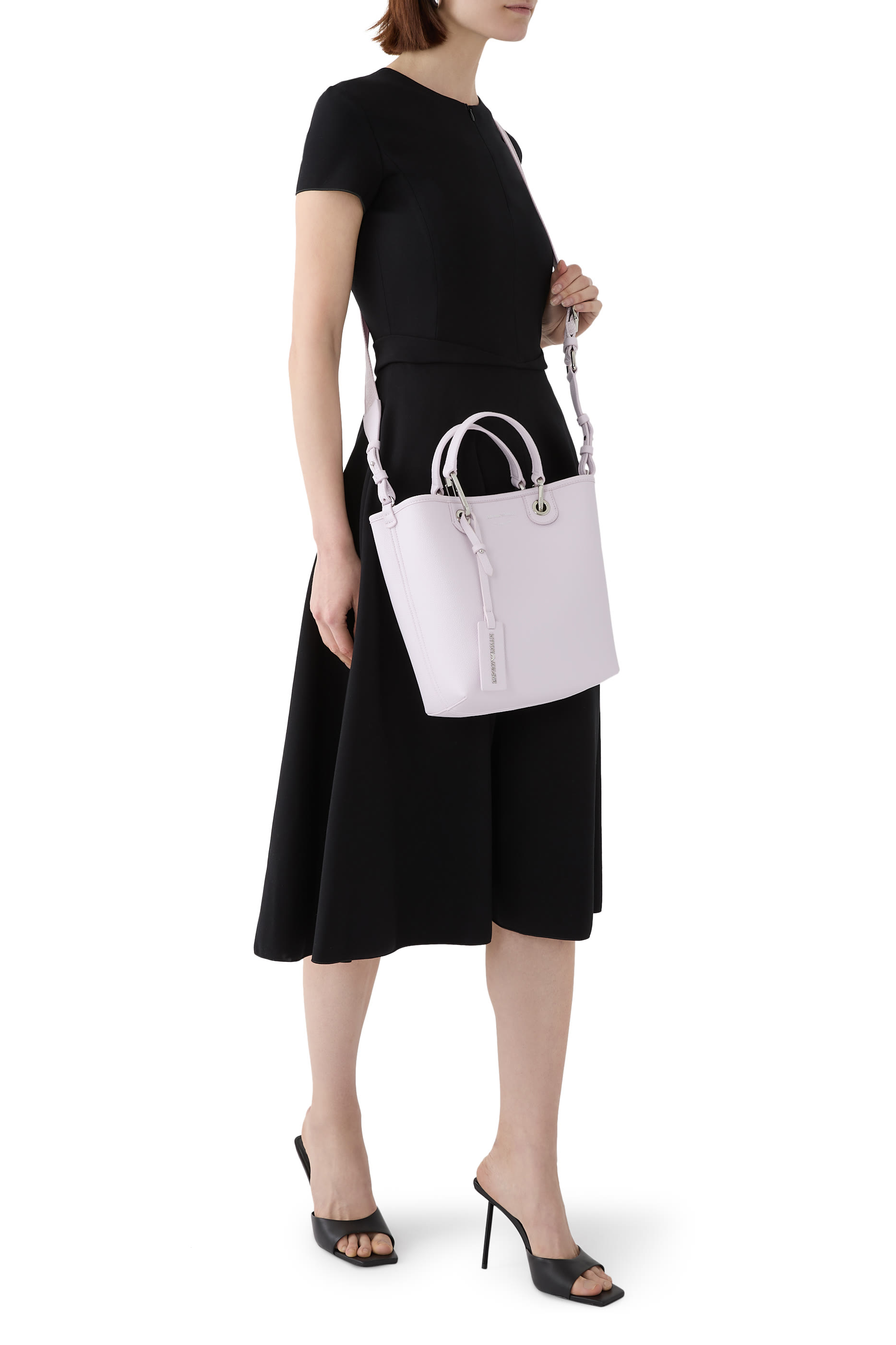 حقيبة يد بشعار الماركة بنقشة جلد غزال