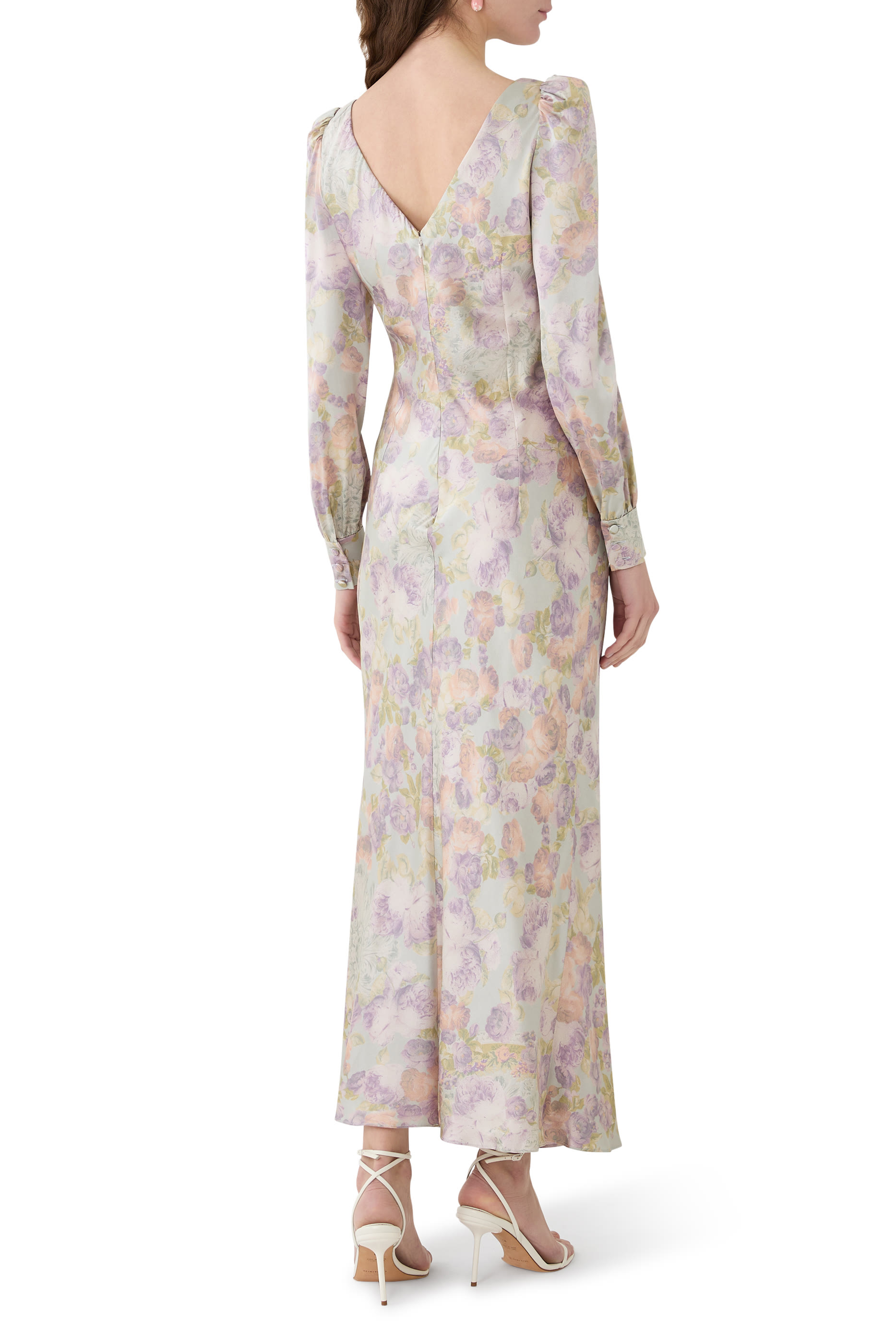 فستان متوسط الطول بنقشة حرير ستان