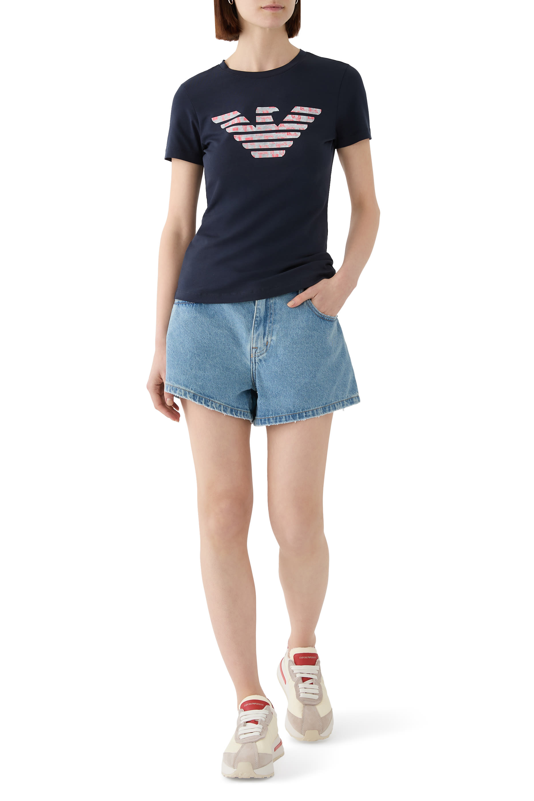 تيشيرت ايه اس في بقصة ضيقة وشعار الماركة بحجم كبير جبرسيه مطاطي