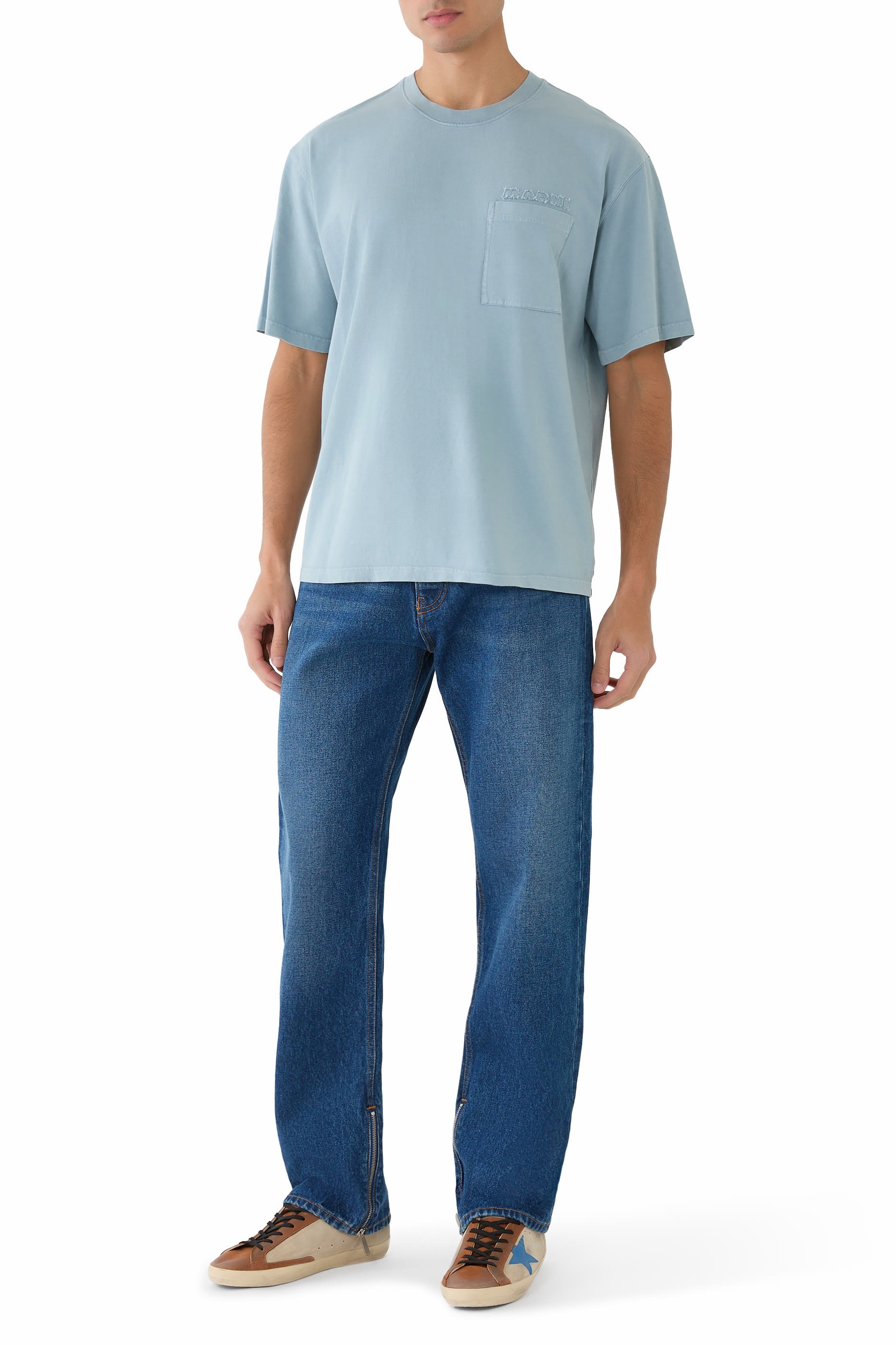 تيشيرت برقعات حروف شعار الماركة قطن