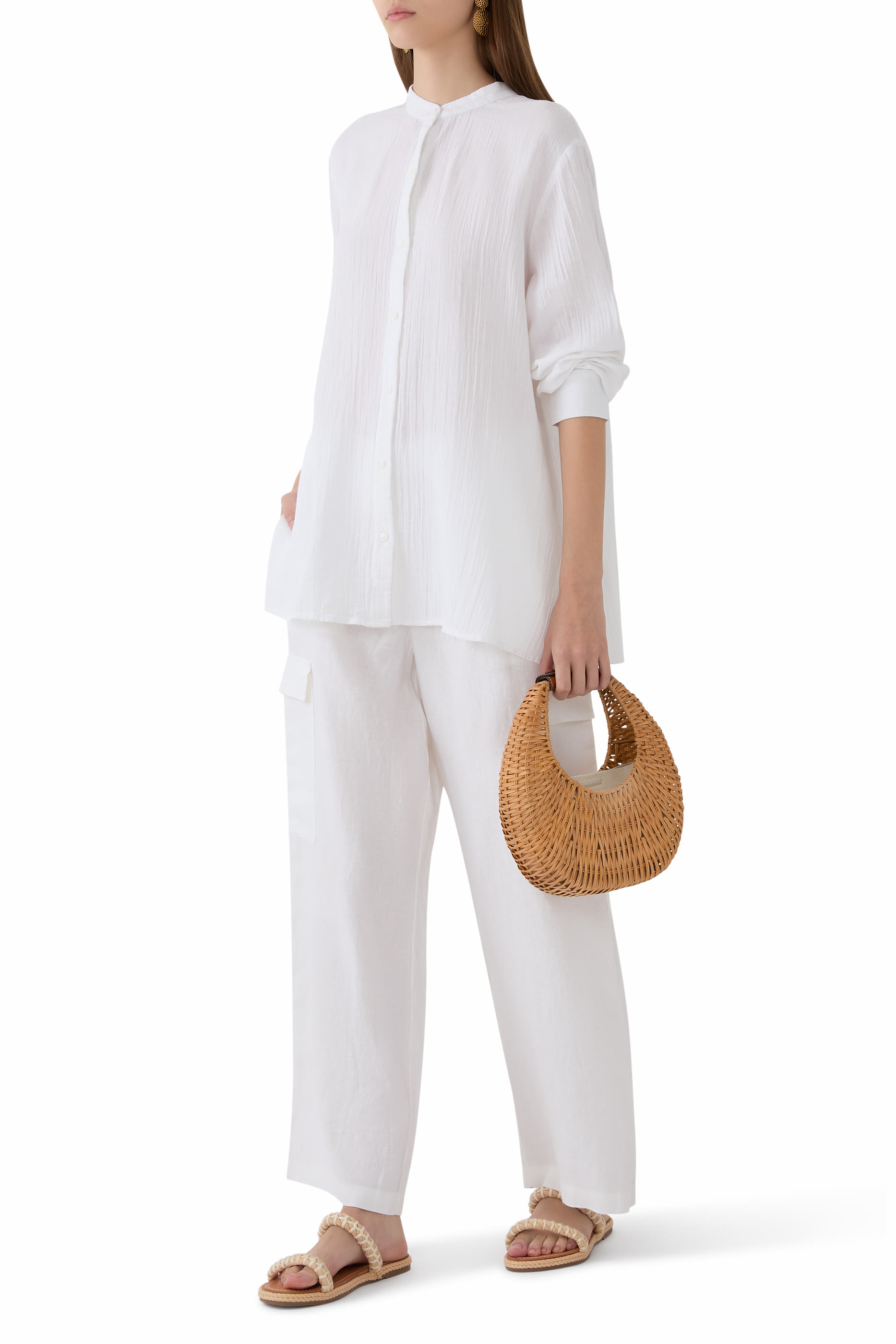 قميص بياقة بتصميم مموج قطن عضوي