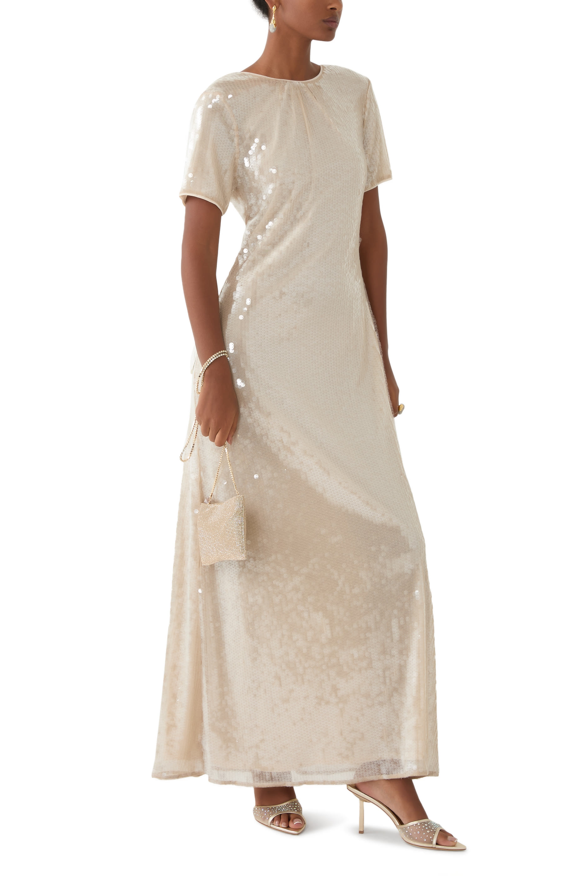 حذاء نيكول 80 مفتوح من الخلف قماش شبكي بأحجار براقة