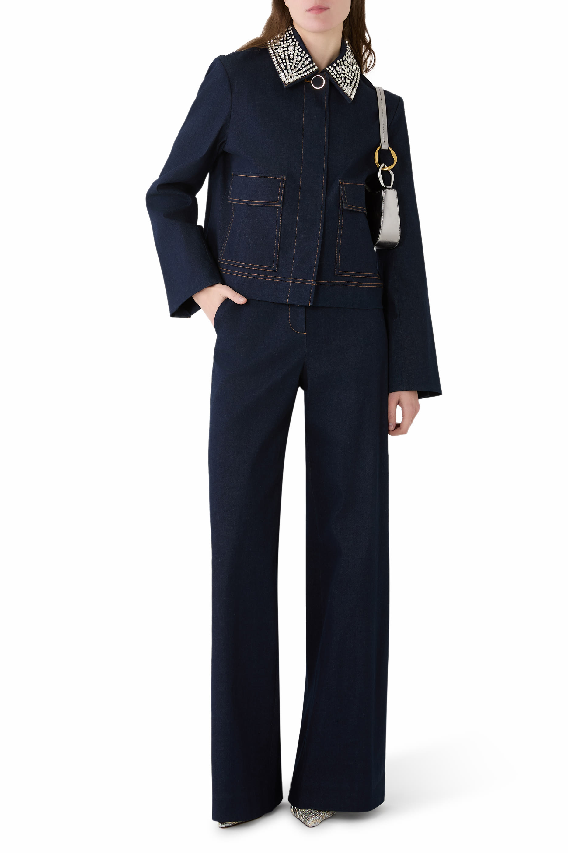 بنطال كرو بقصة ساق واسعة دنيم