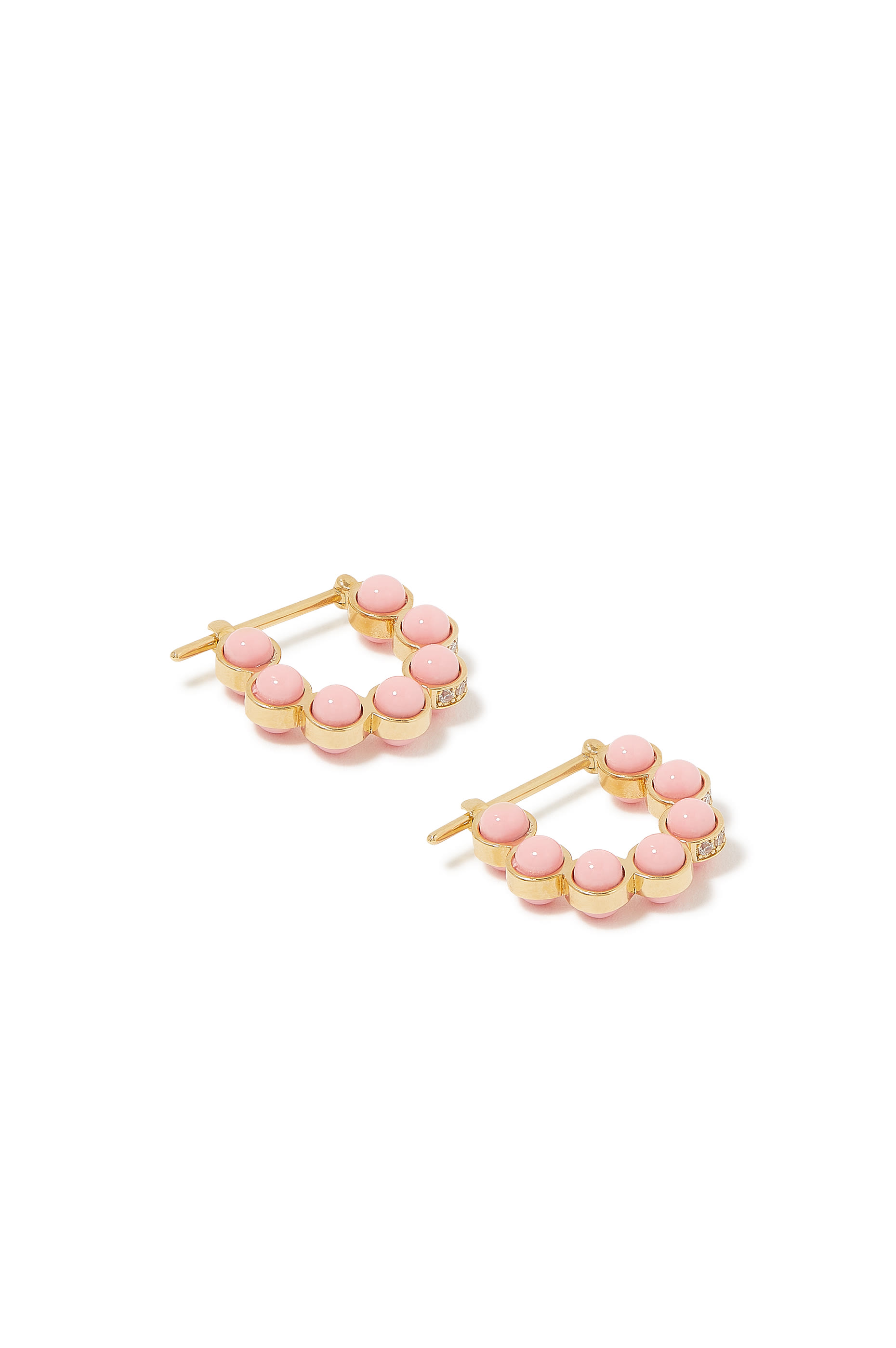 أقراط اتوم دائرية بمينا مرصعة بالماس ذهب أصفر عيار 18