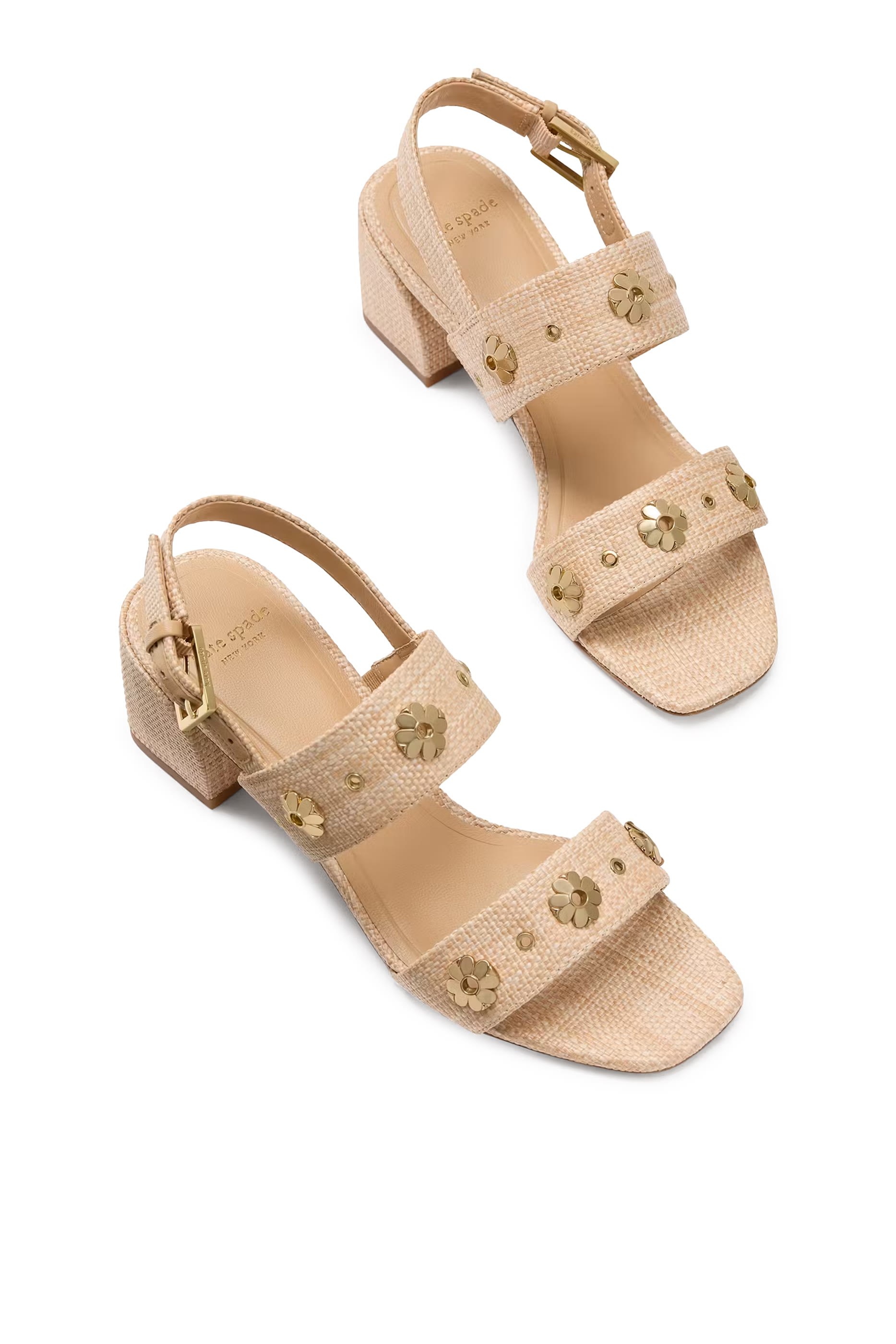 حذاء كلاسيك 55 بحلي على شكل زهور وكعب عريض