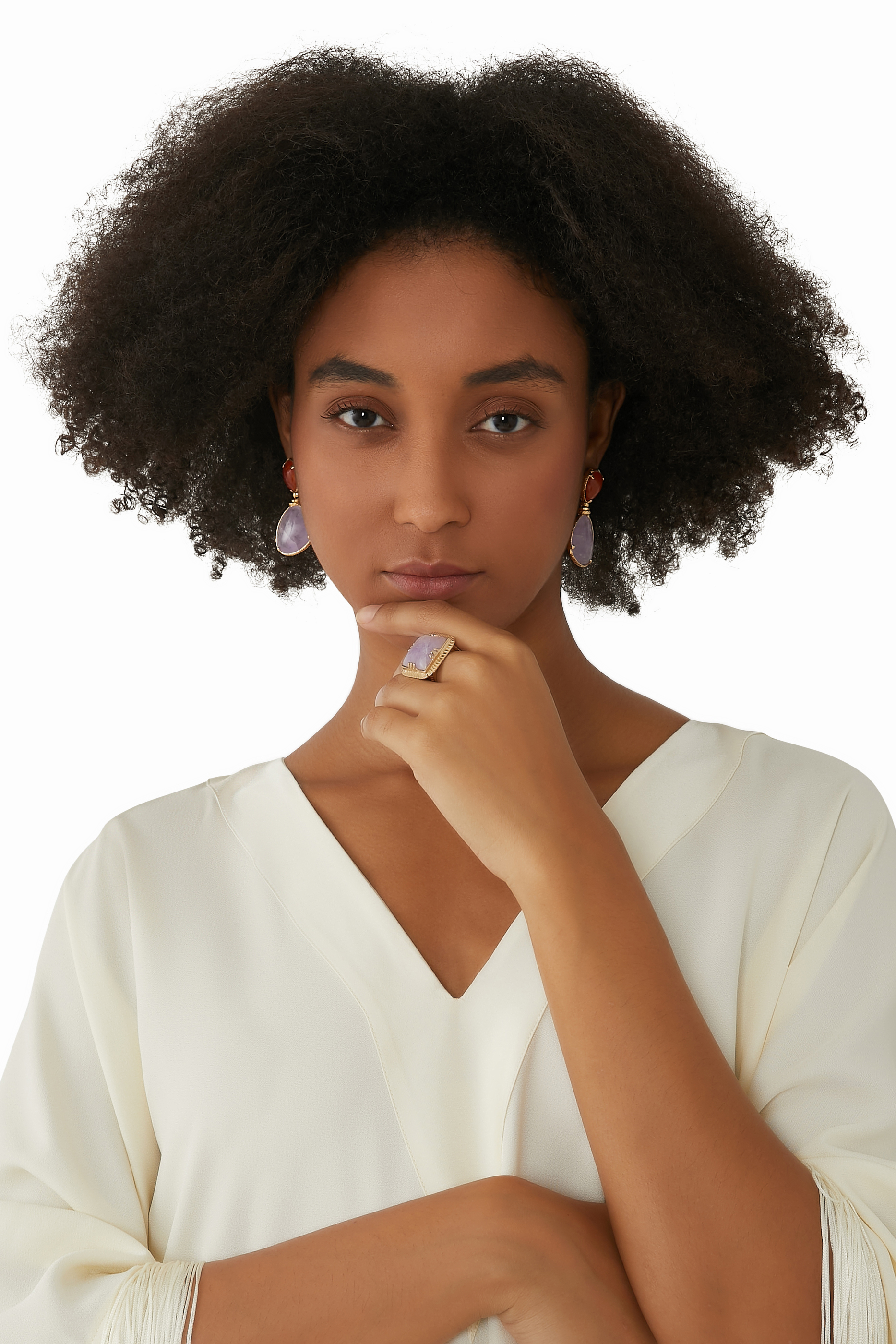 خاتم آرتي شوفاليير مرصع بالجمشت نحاس مطلي بذهب عيار 24