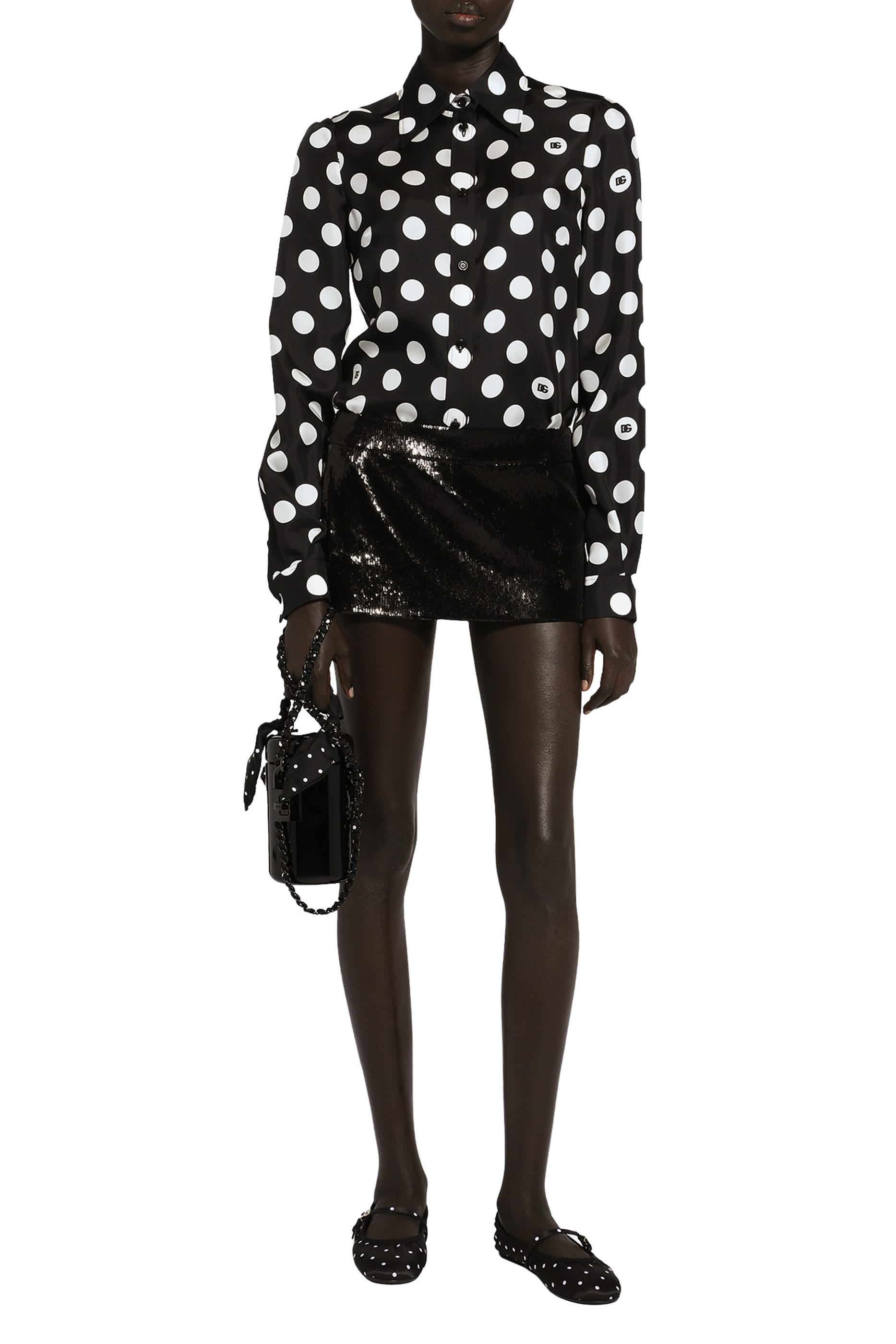 قميص حرير تويل بنقشة نقاط بولكا