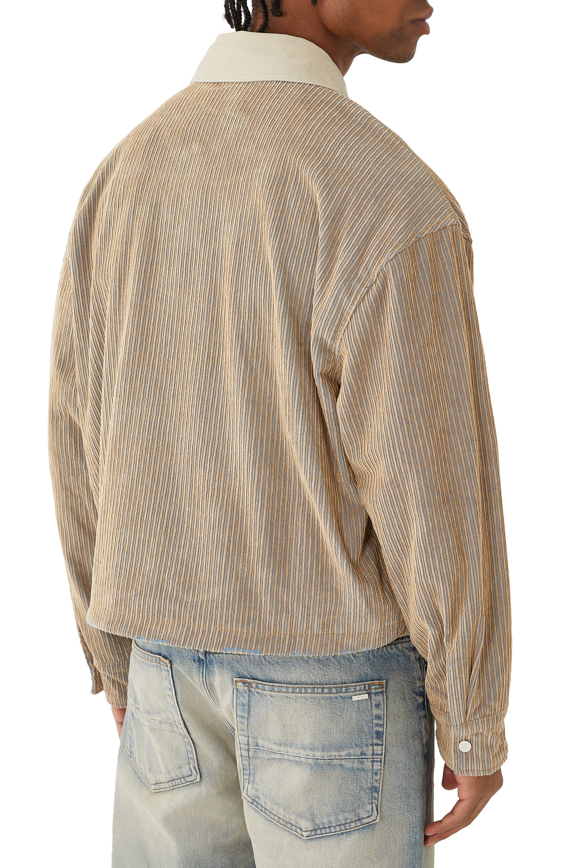 جاكيت بقصة مربعة قماش قطني مخملي مضلع