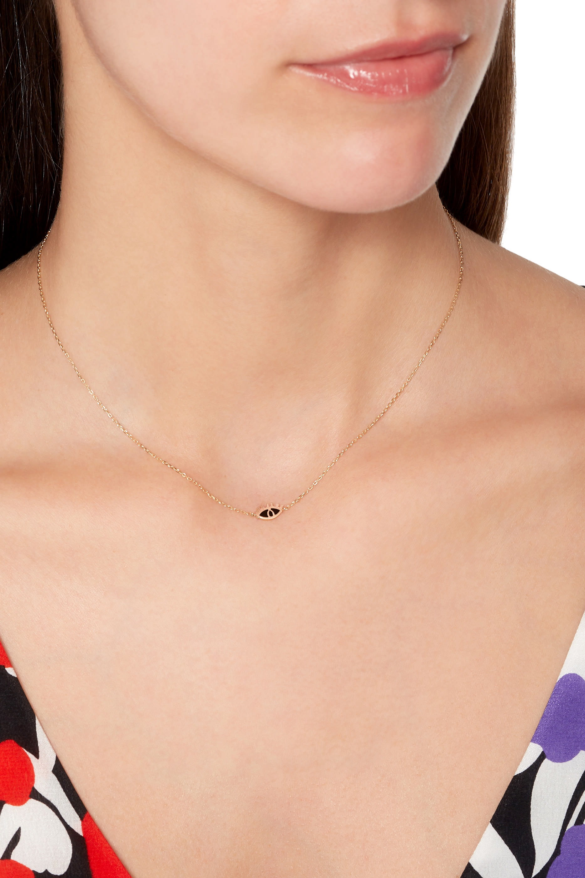 قلادة ذهب أصفر بحلية بتصميم عين حسود